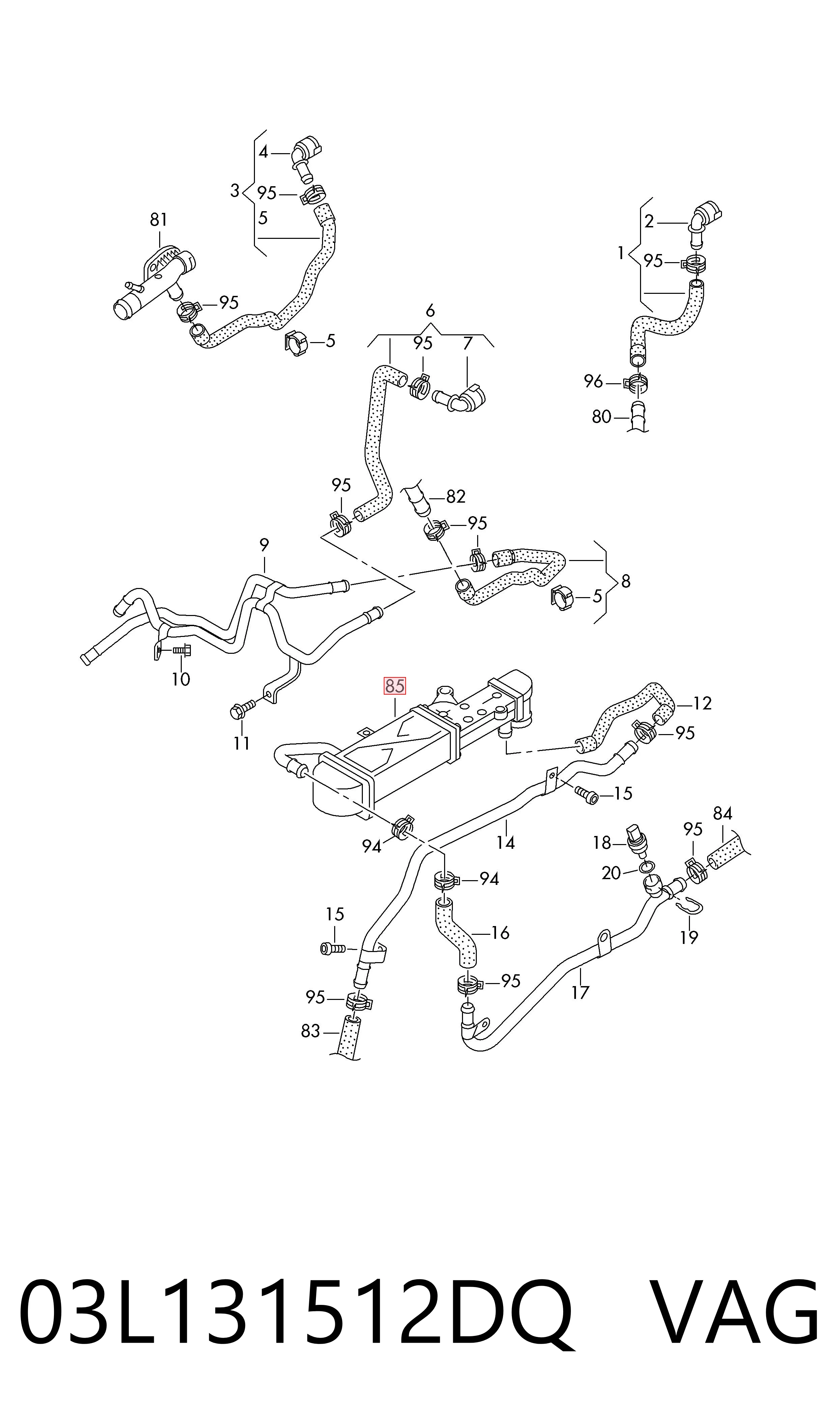 03L131512DQ VAG Enfriador de recirculación de gases de escape EGR