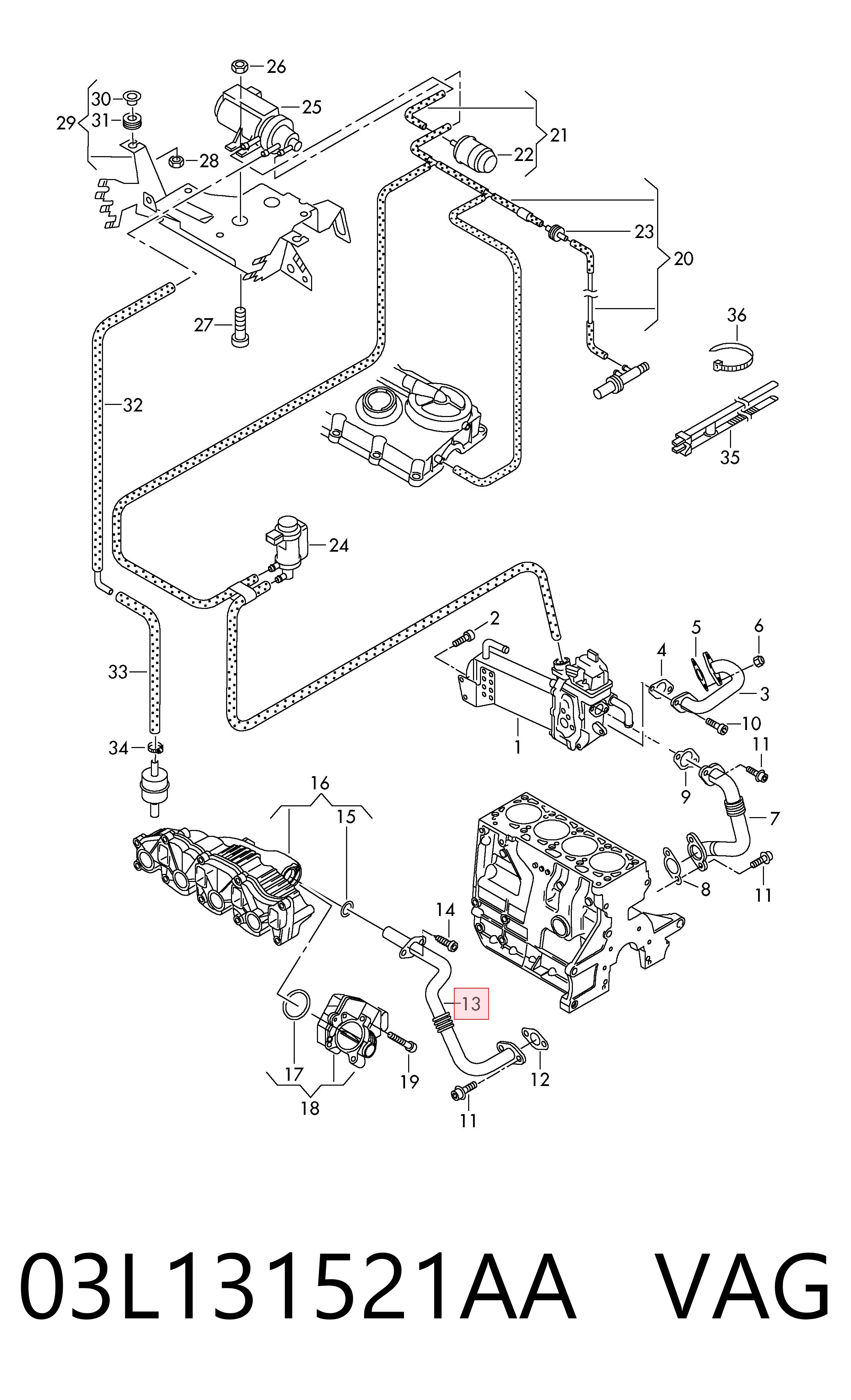 Comprar 03L131521AA VAG Tubo del sistema de recirculación de gases de escape EGR