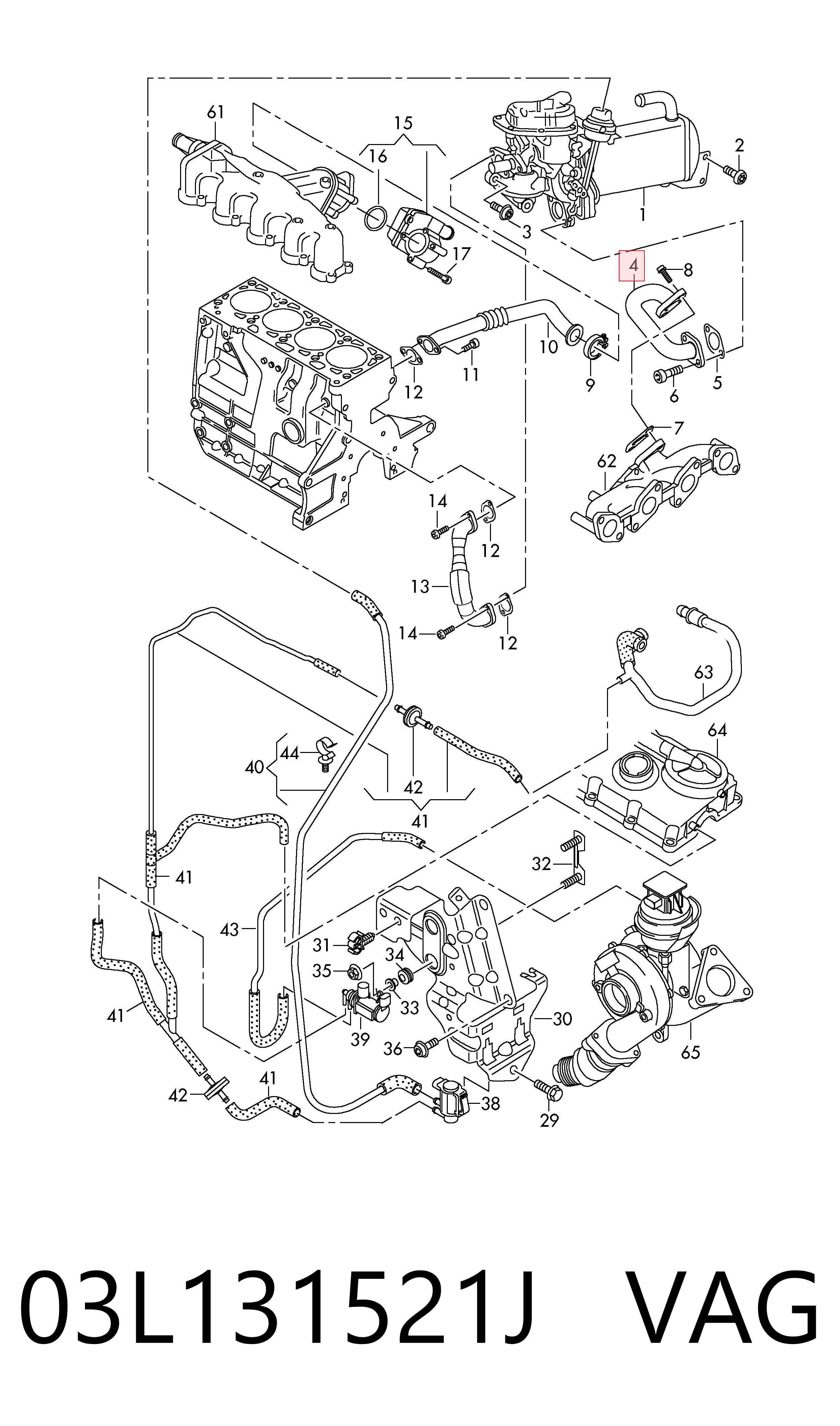 Tubo del sistema de recirculación de gases de escape EGR 03L131521J VAG