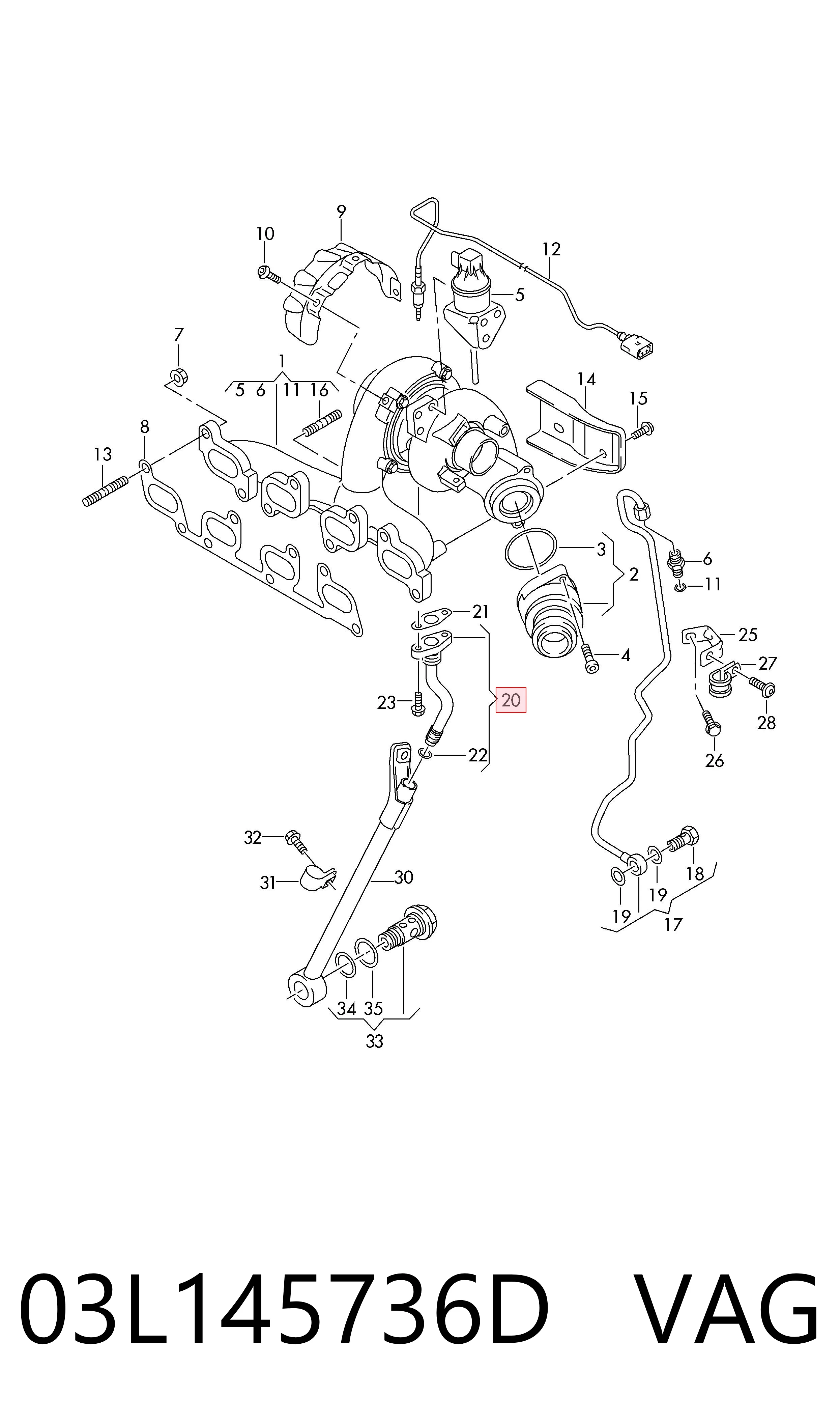 03L145736D VAG Tubo de drenaje de aceite de turbocompresor