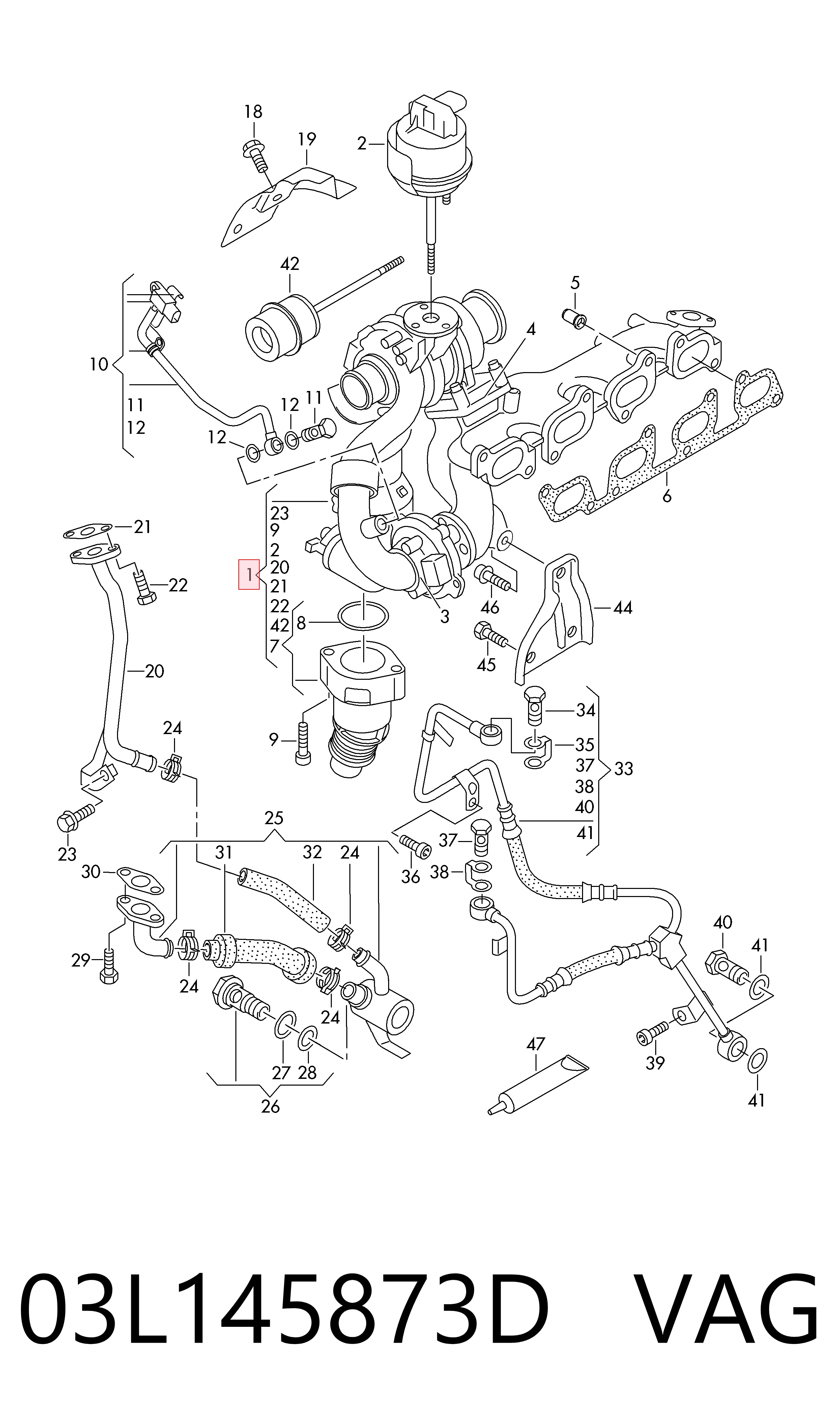 Turbocompresor 03L145873D VAG