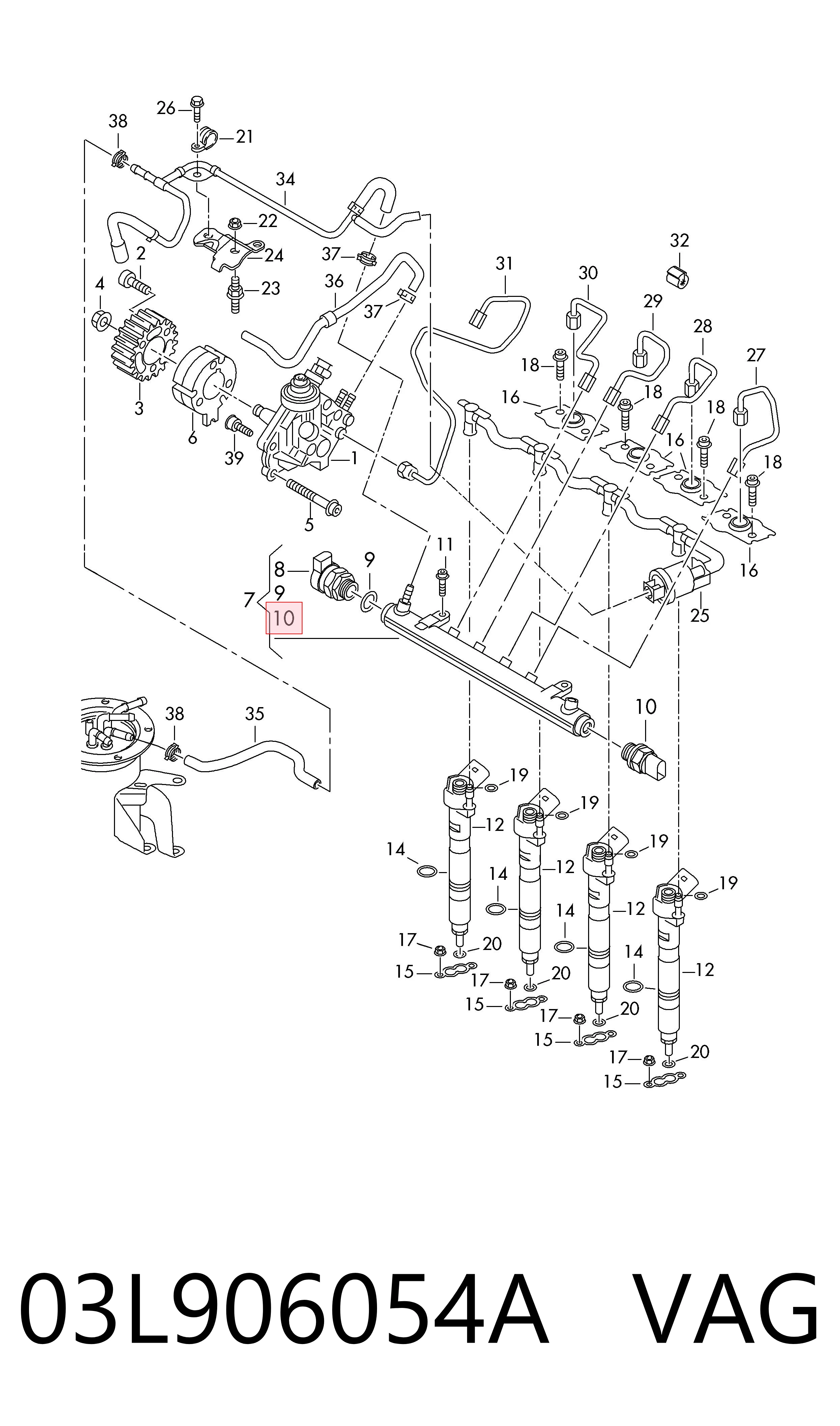 03L906054A VAG Sensor de presión de combustible