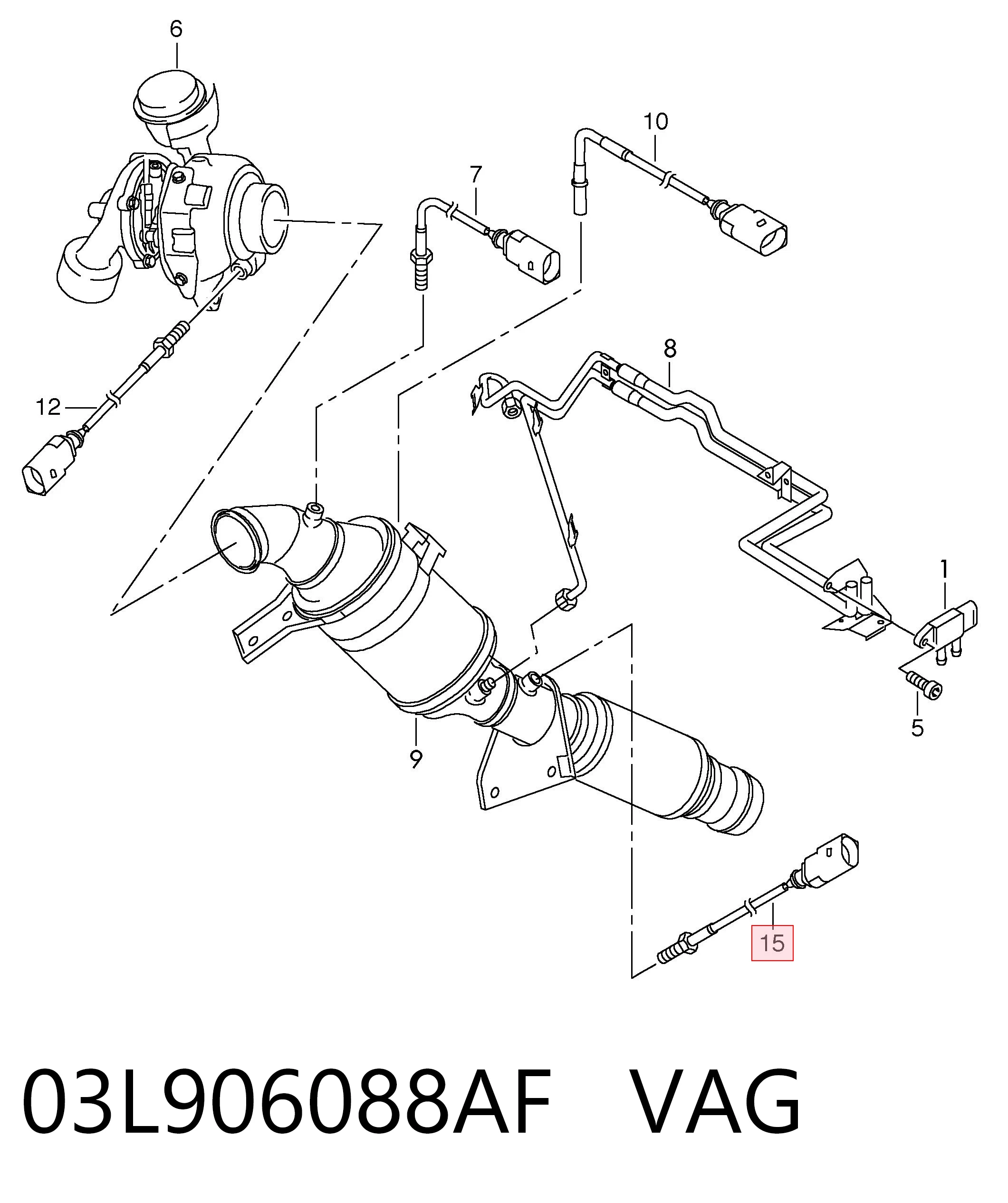 03L906088AF VAG Sensor de temperatura de gases de escape después del filtro de partículas