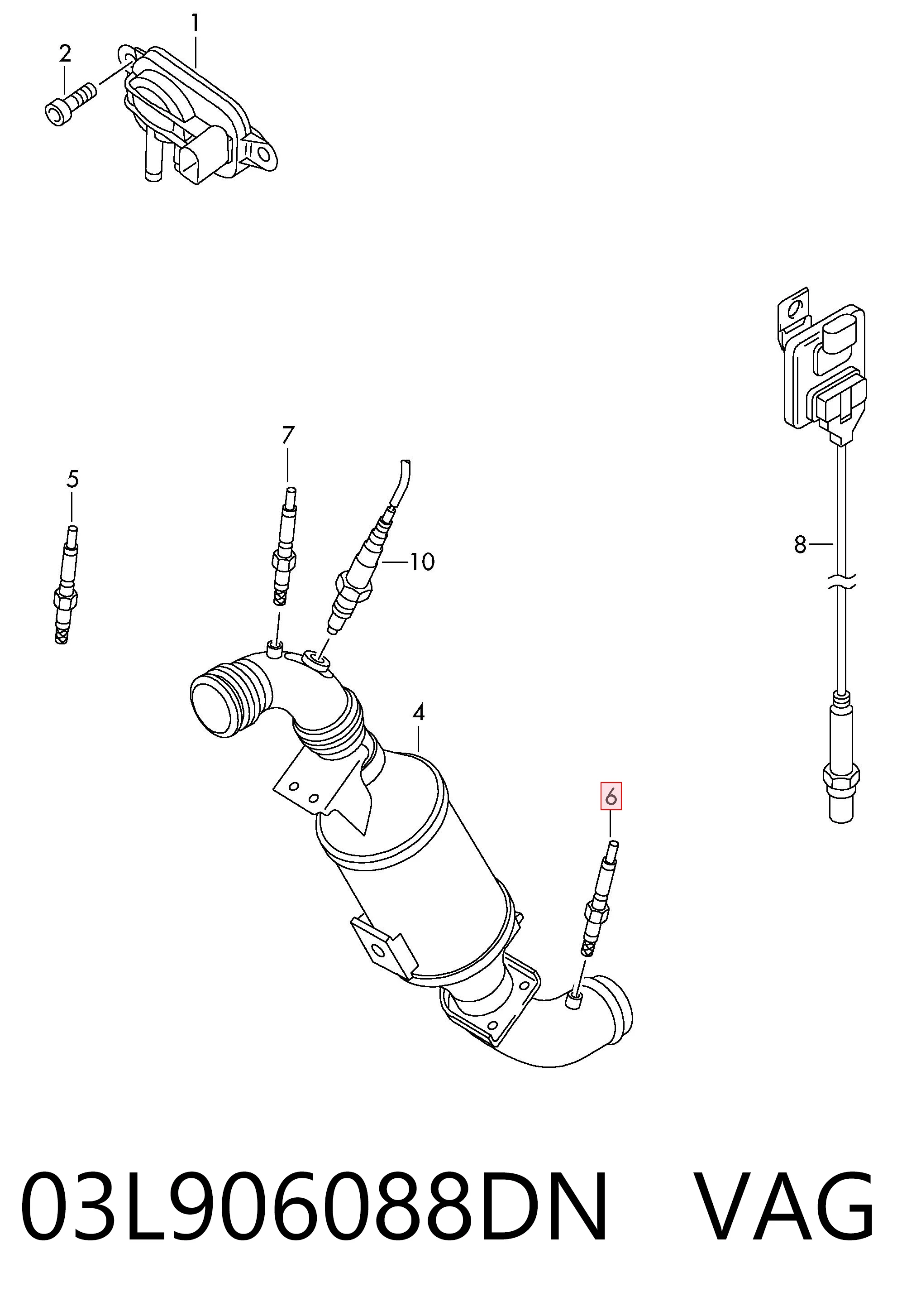 03L906088DN VAG Sensor de temperatura de gases de escape después del filtro de partículas