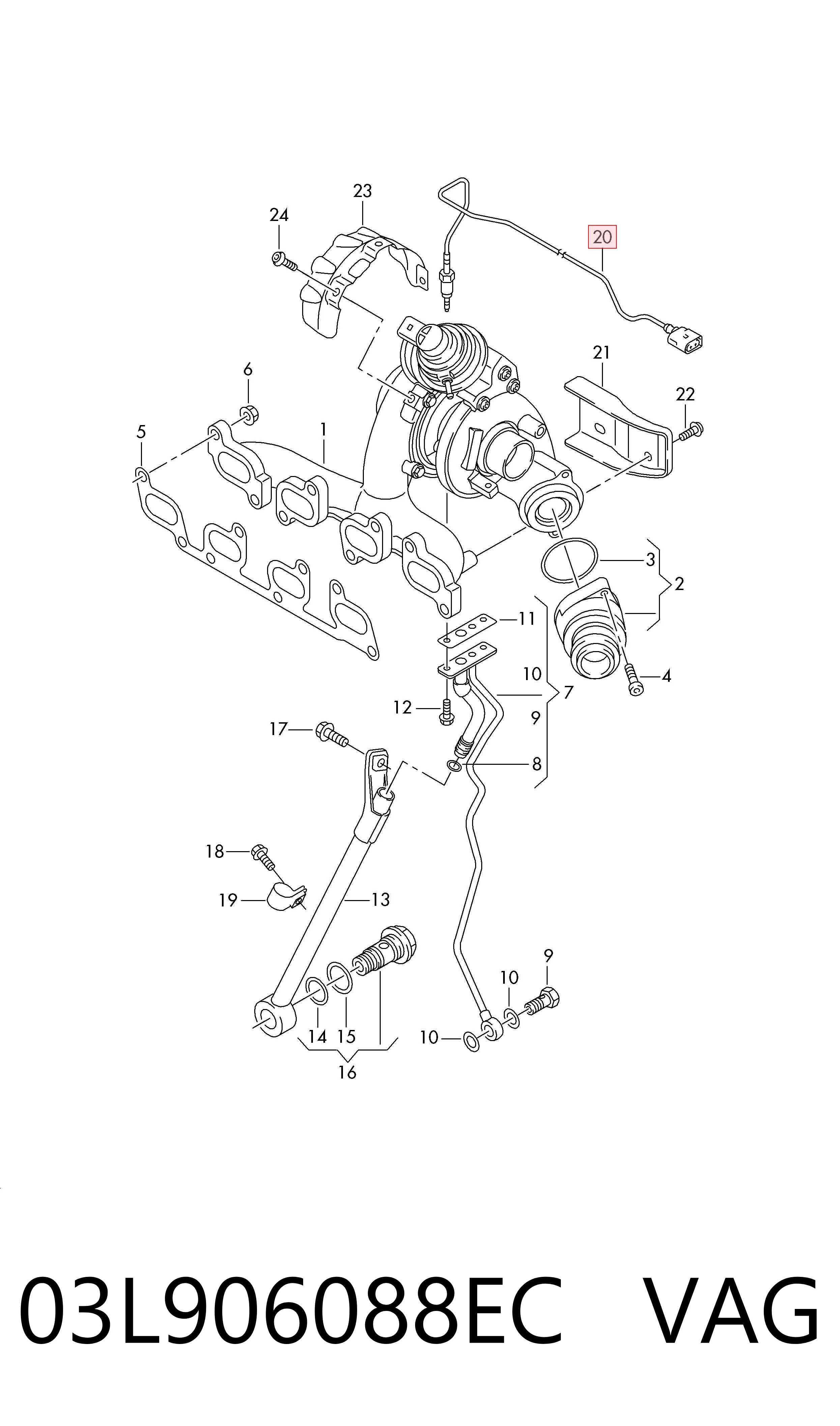 03L906088EC VAG Sensor de temperatura de gases de escape antes de la turbina
