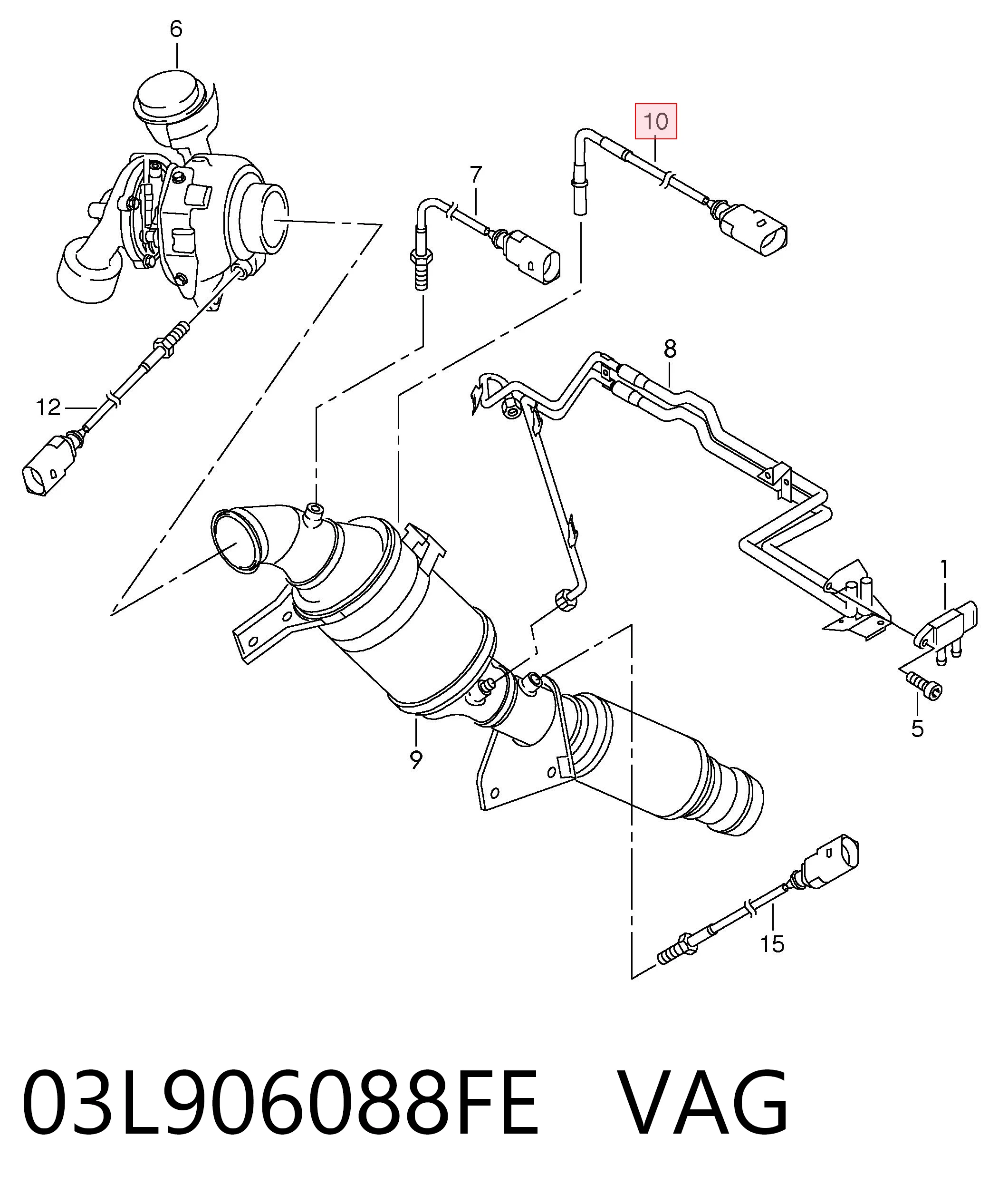 03L906088FE VAG Sensor de temperatura de gases de escape antes del filtro de partículas