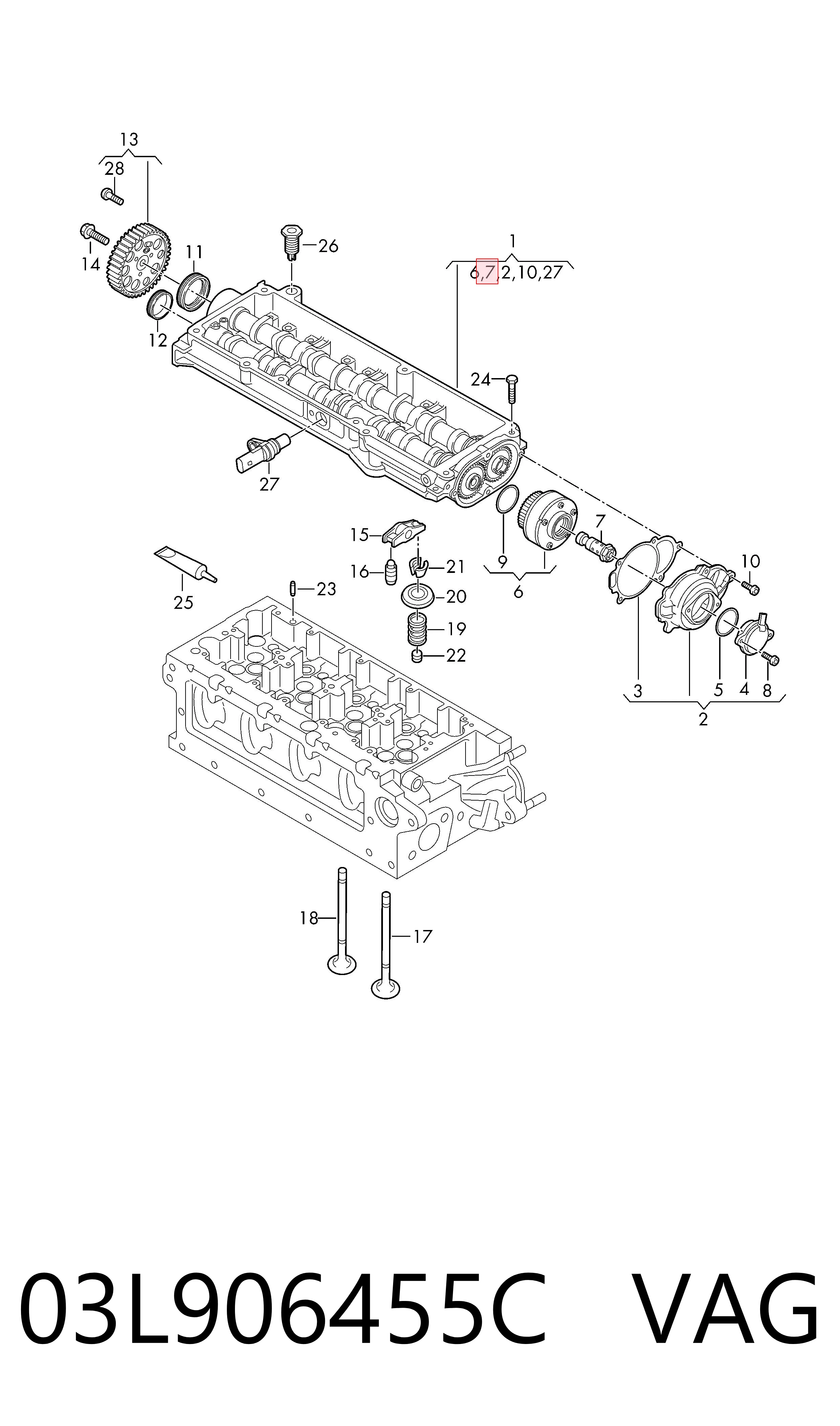 03L906455C VAG Perno hidráulico de distribución