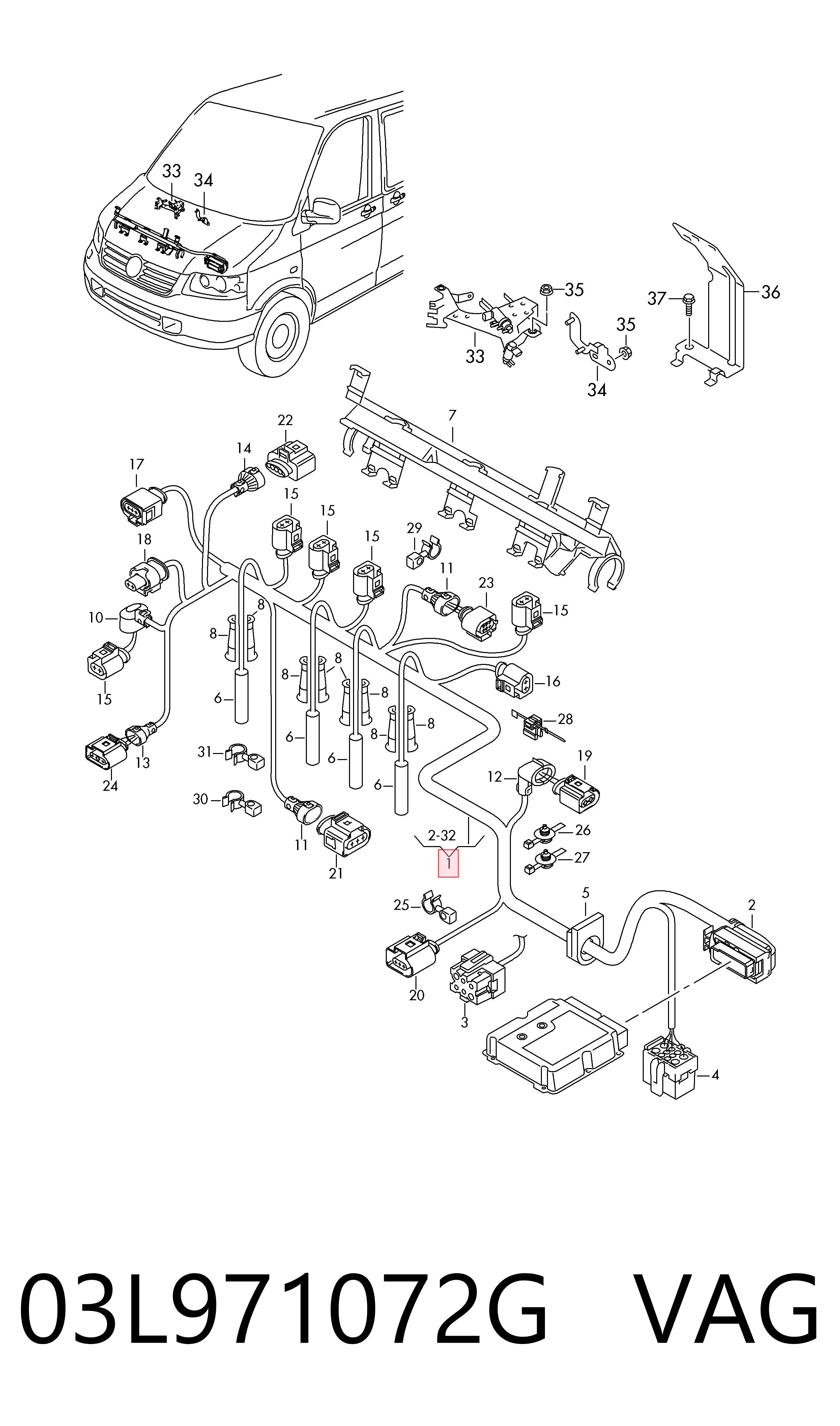 03L971072G VAG Mazo de cables del compartimiento del motor