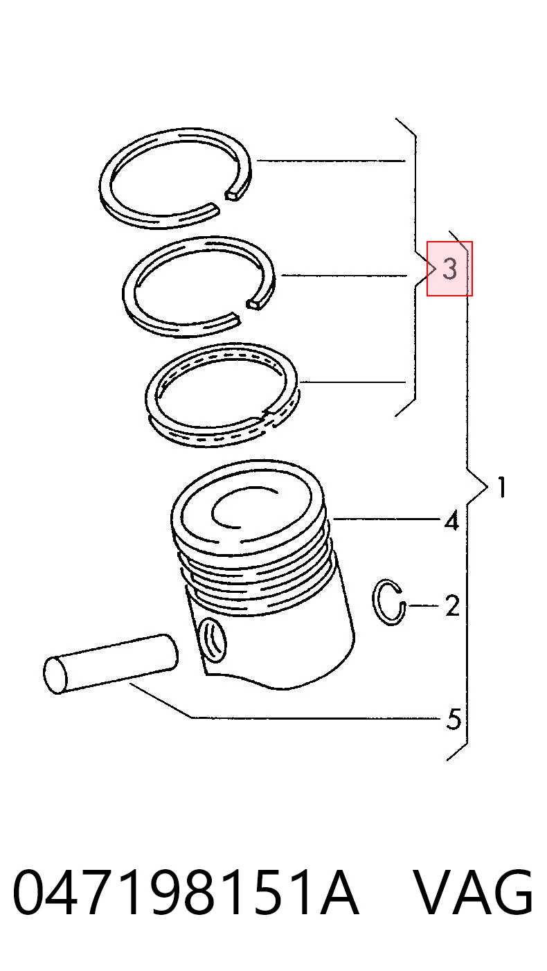 047198151A VAG Juego de anillos de pistón para 1 cilindro, STD