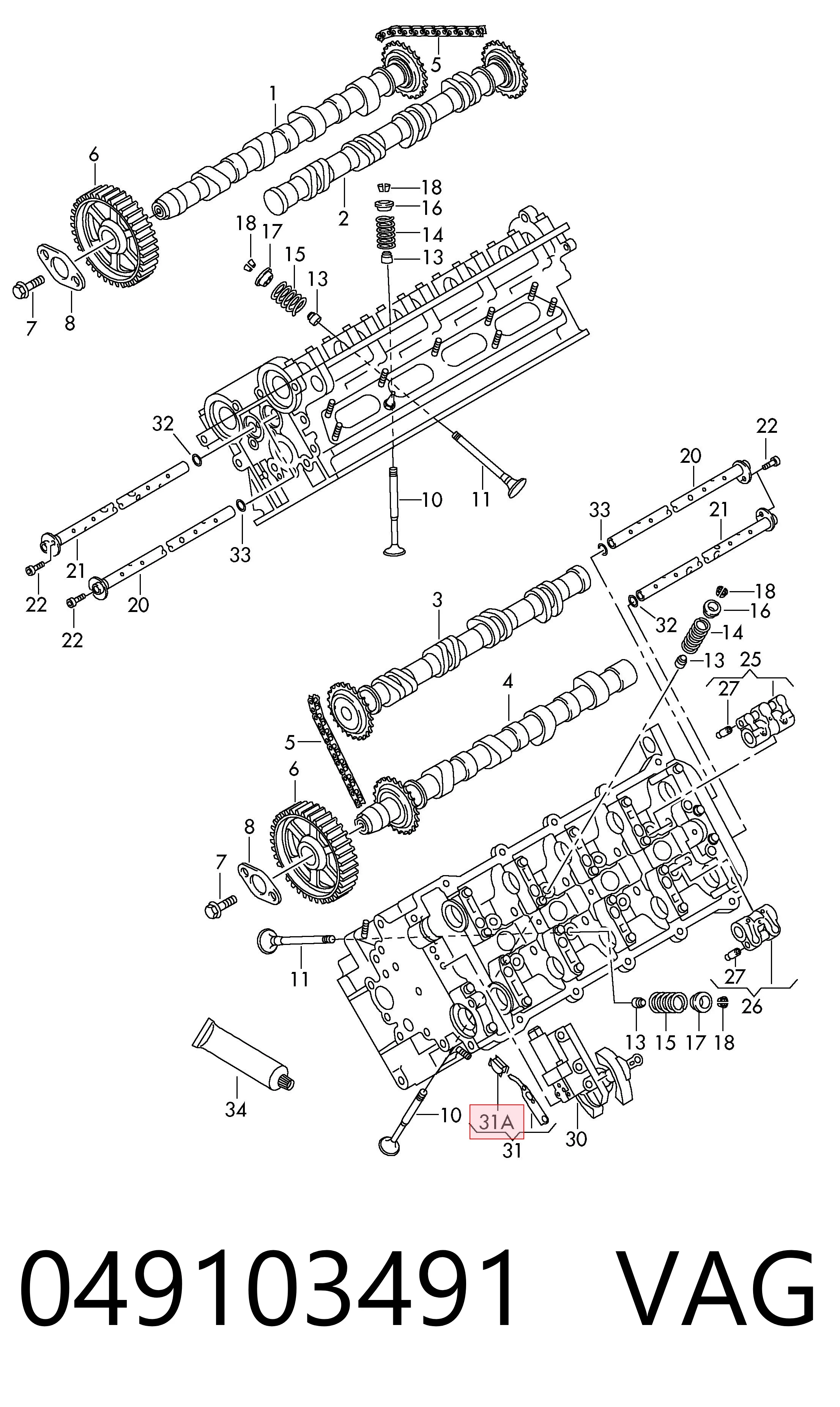 049103491 VAG Junta de tapa de válvulas del motor, segmento trasero