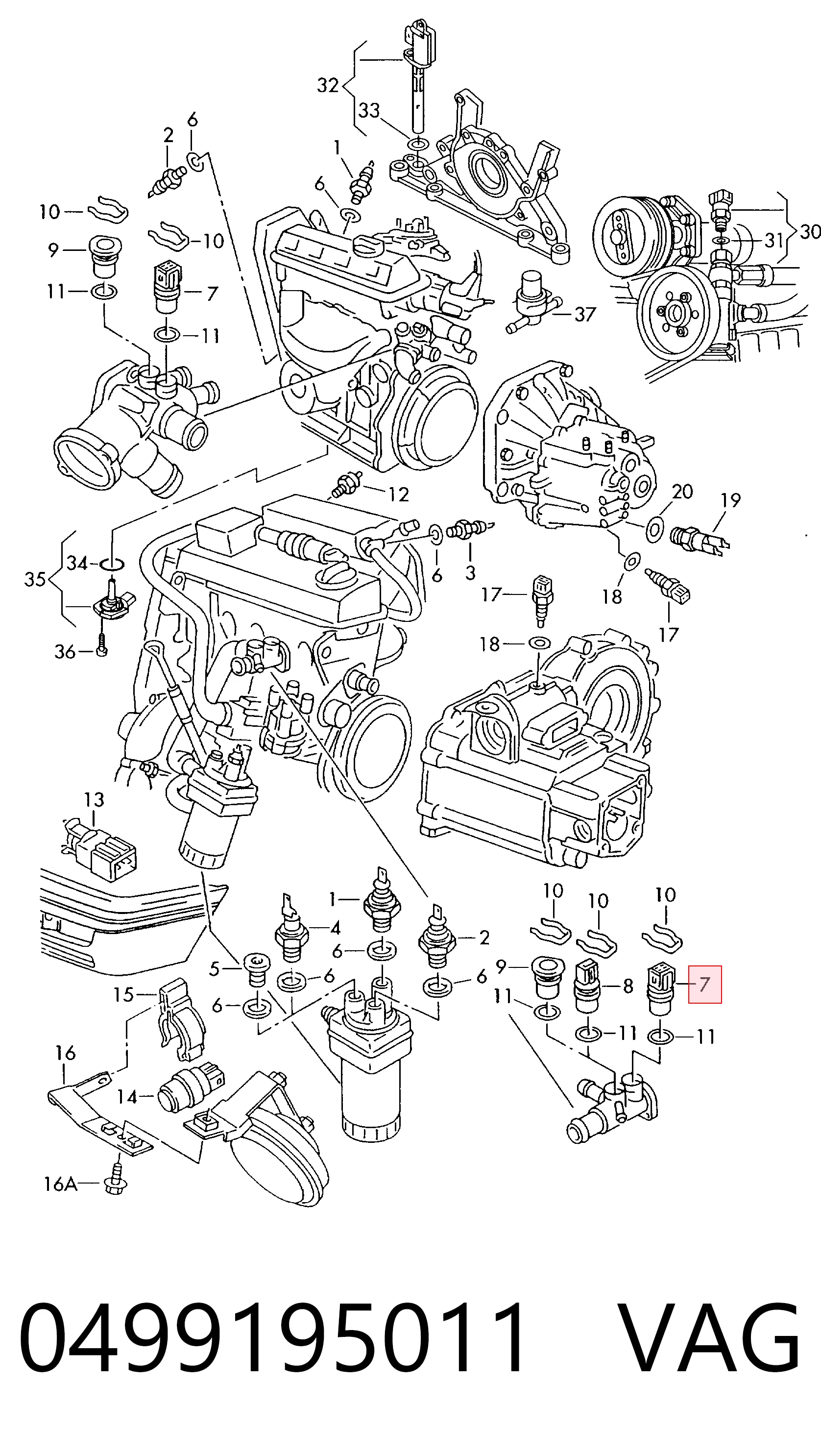 Sensor de temperatura del líquido refrigerante 0499195011 VAG