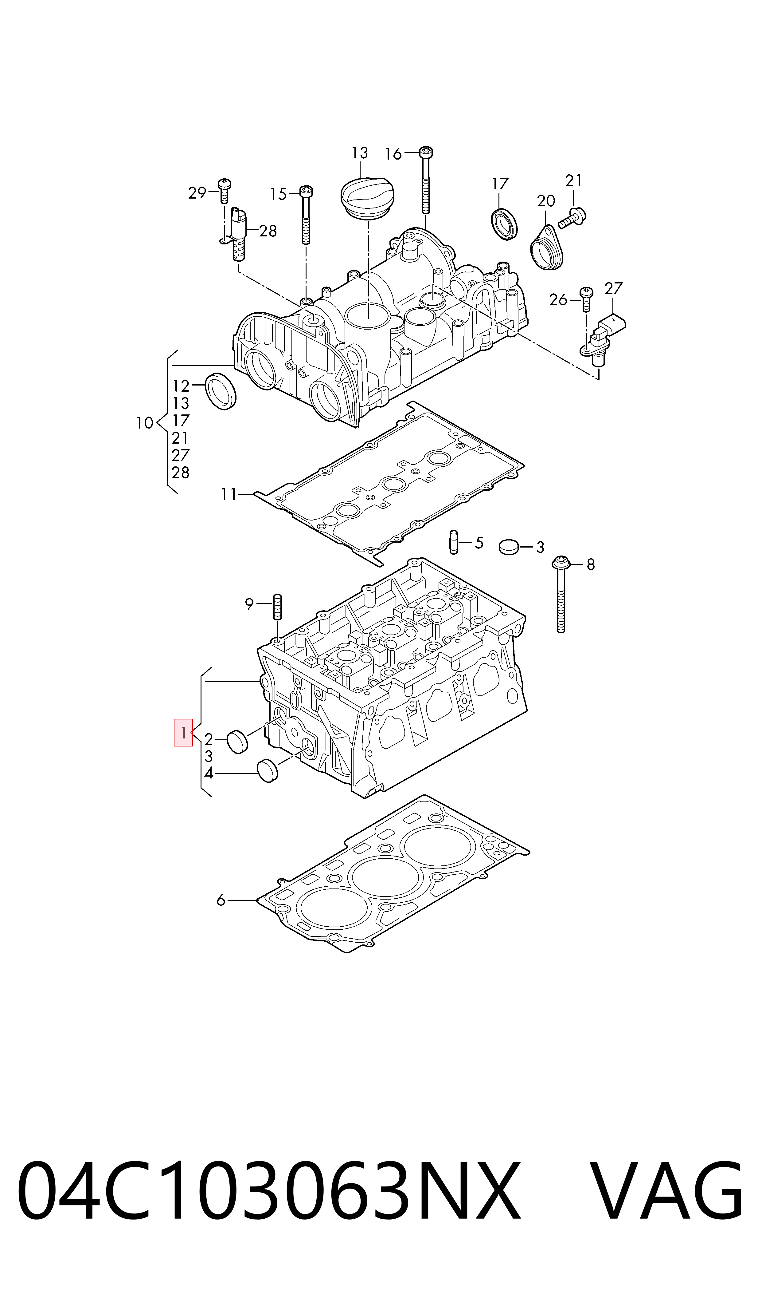 04C103063NX VAG Cabeza del motor