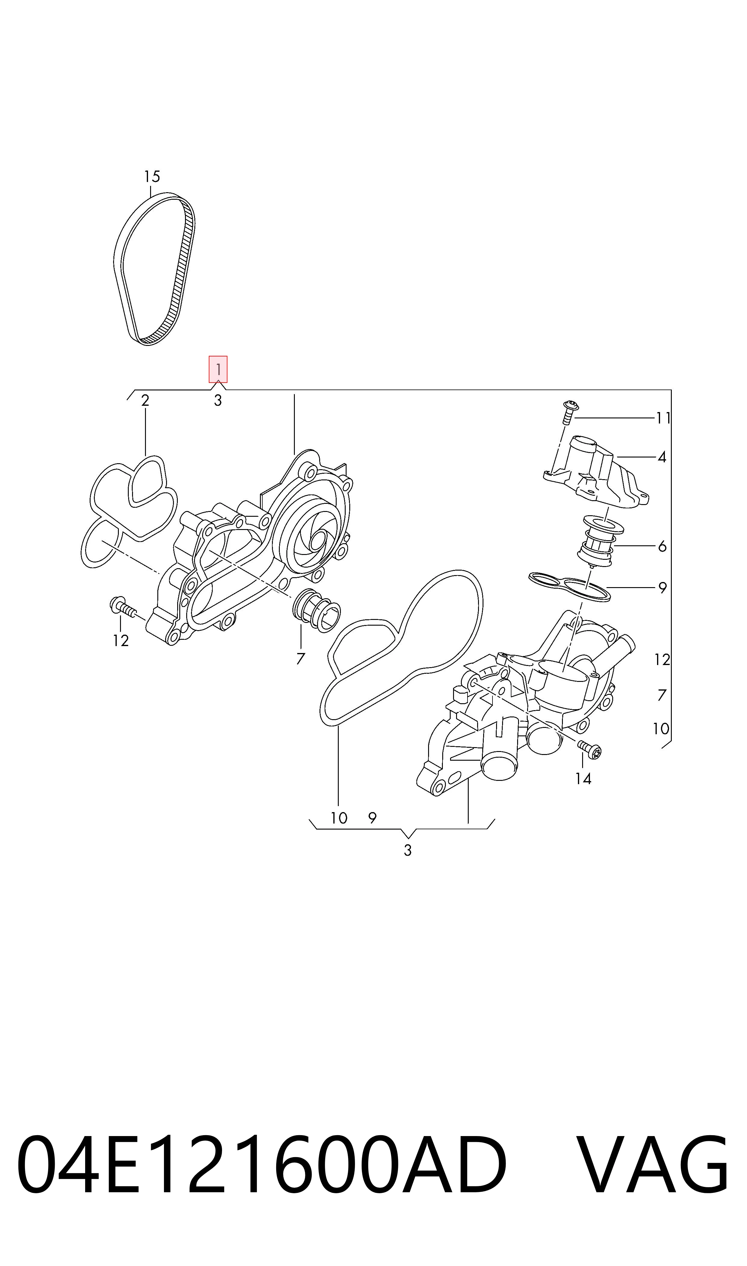04E121600AD VAG Bomba refrigerante coche