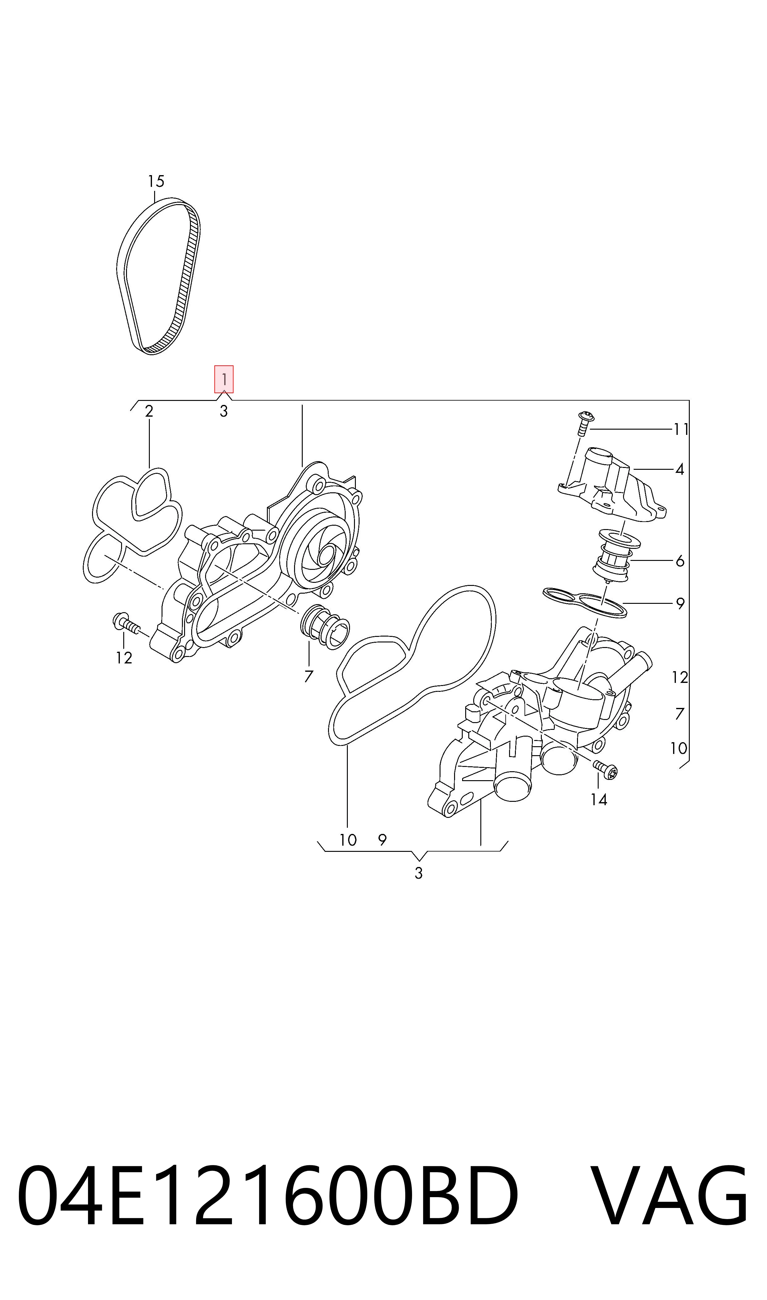 04E121600BD VAG Bomba refrigerante coche
