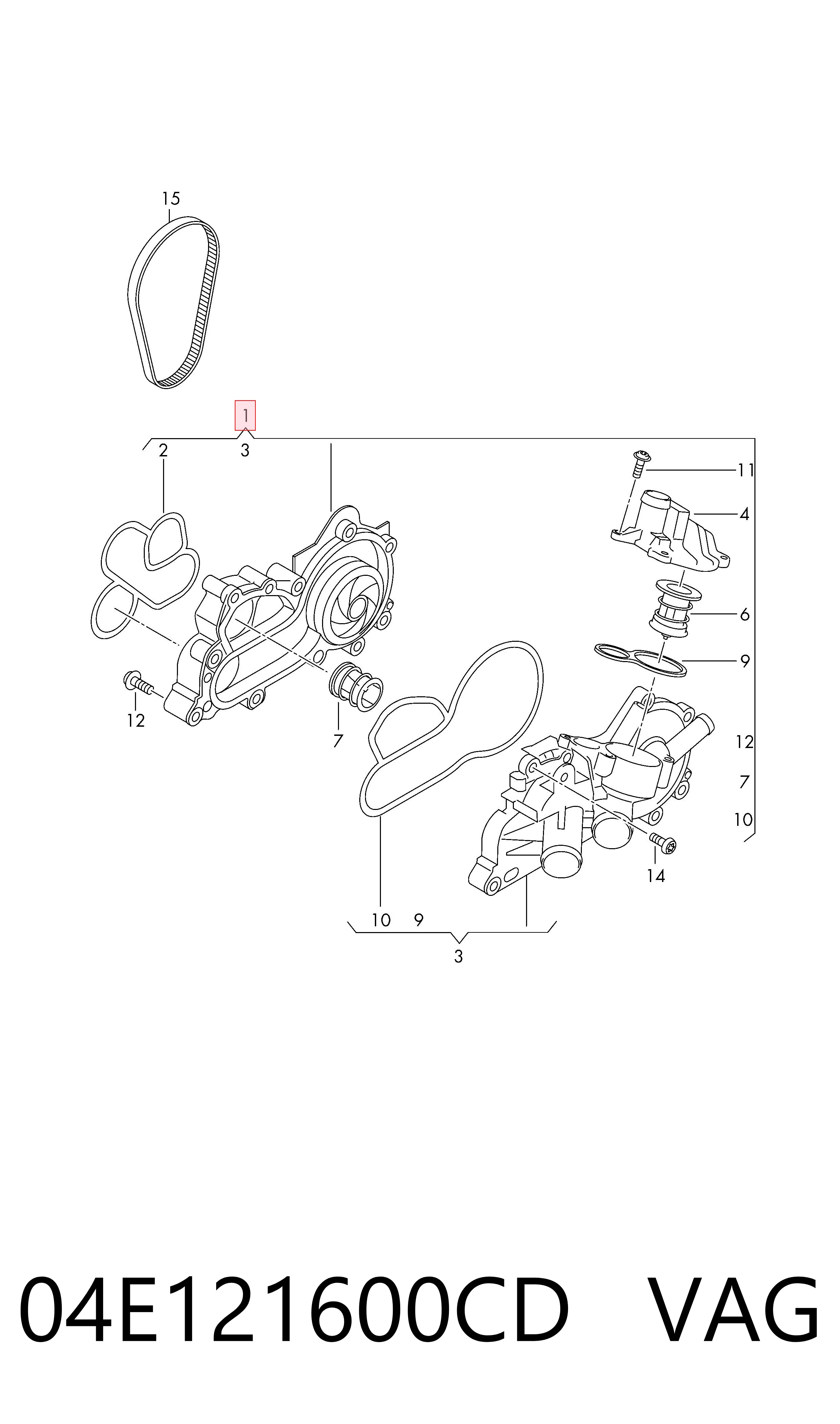 04E121600CD VAG Bomba refrigerante coche