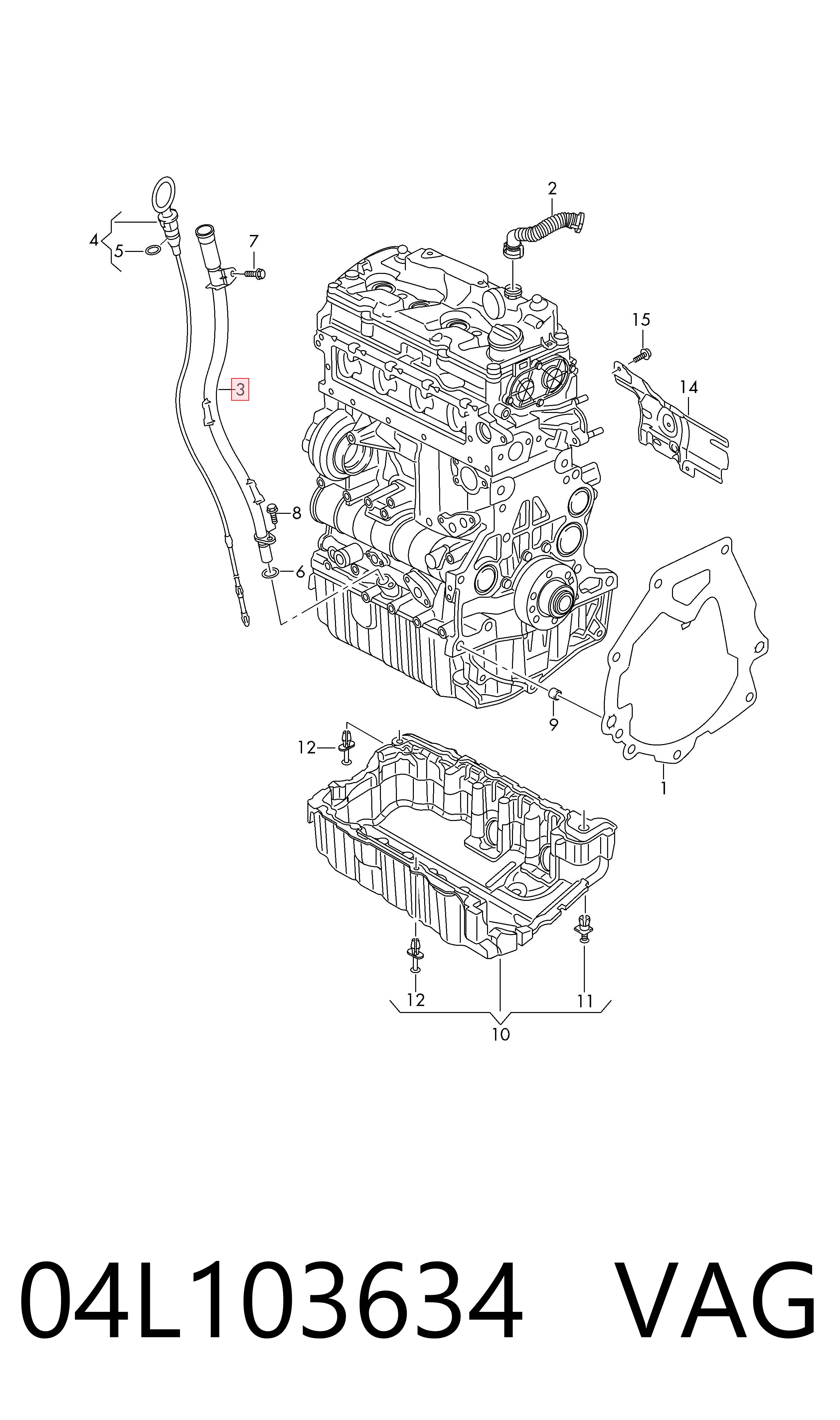 04L103634 VAG Guía de la varilla de nivel de aceite del motor