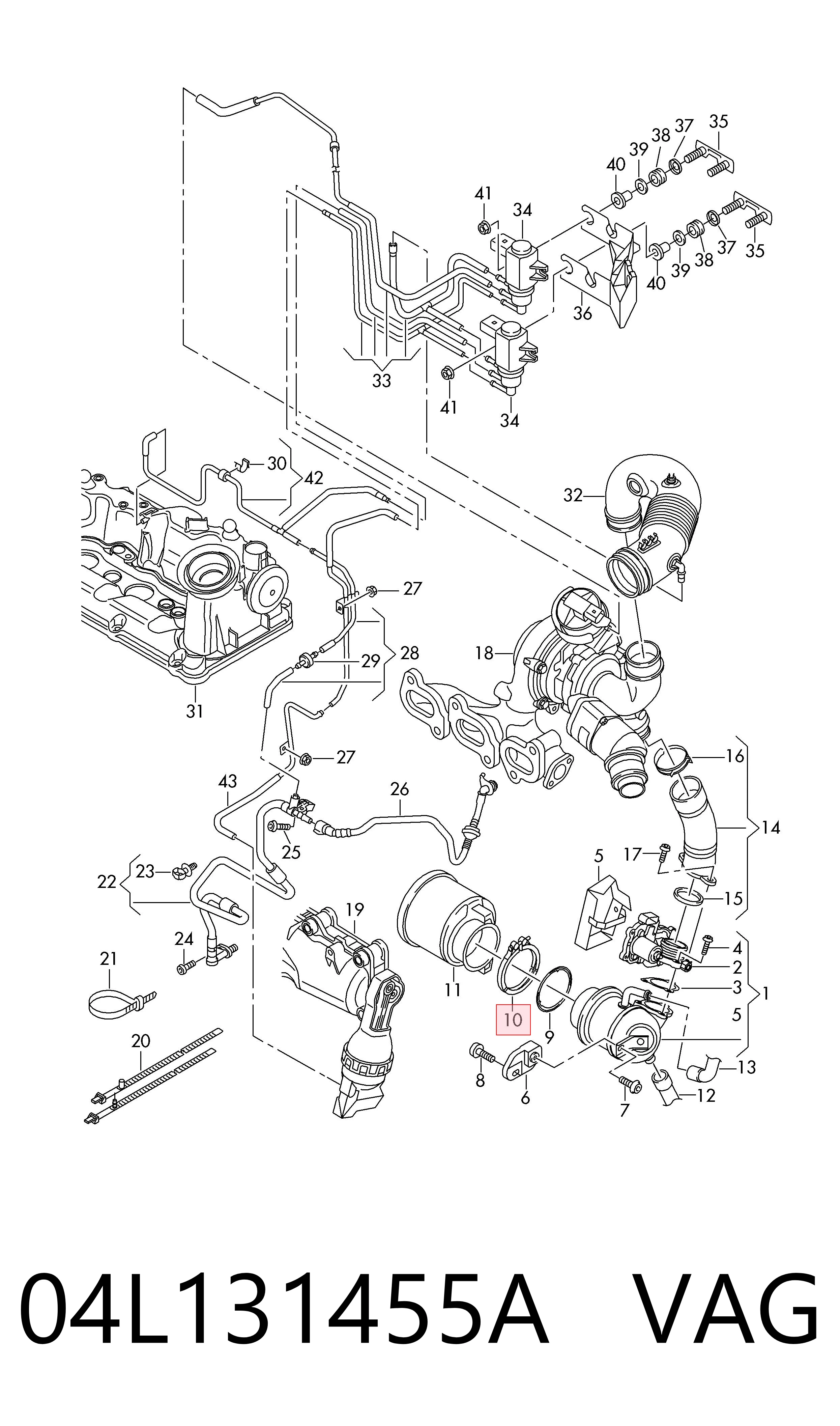 Abrazadera de fijación del catalizador a la turbina 04L131455A VAG