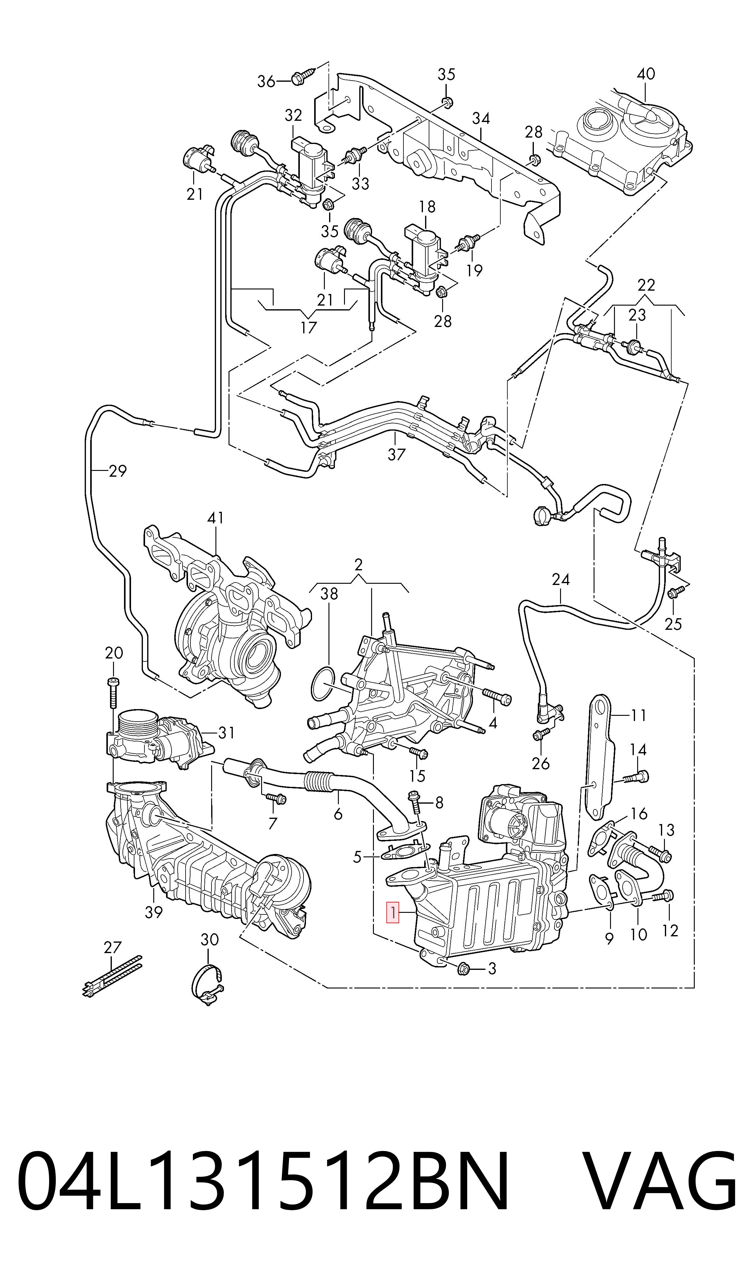 Enfriador de recirculación de gases de escape EGR 04L131512BN VAG