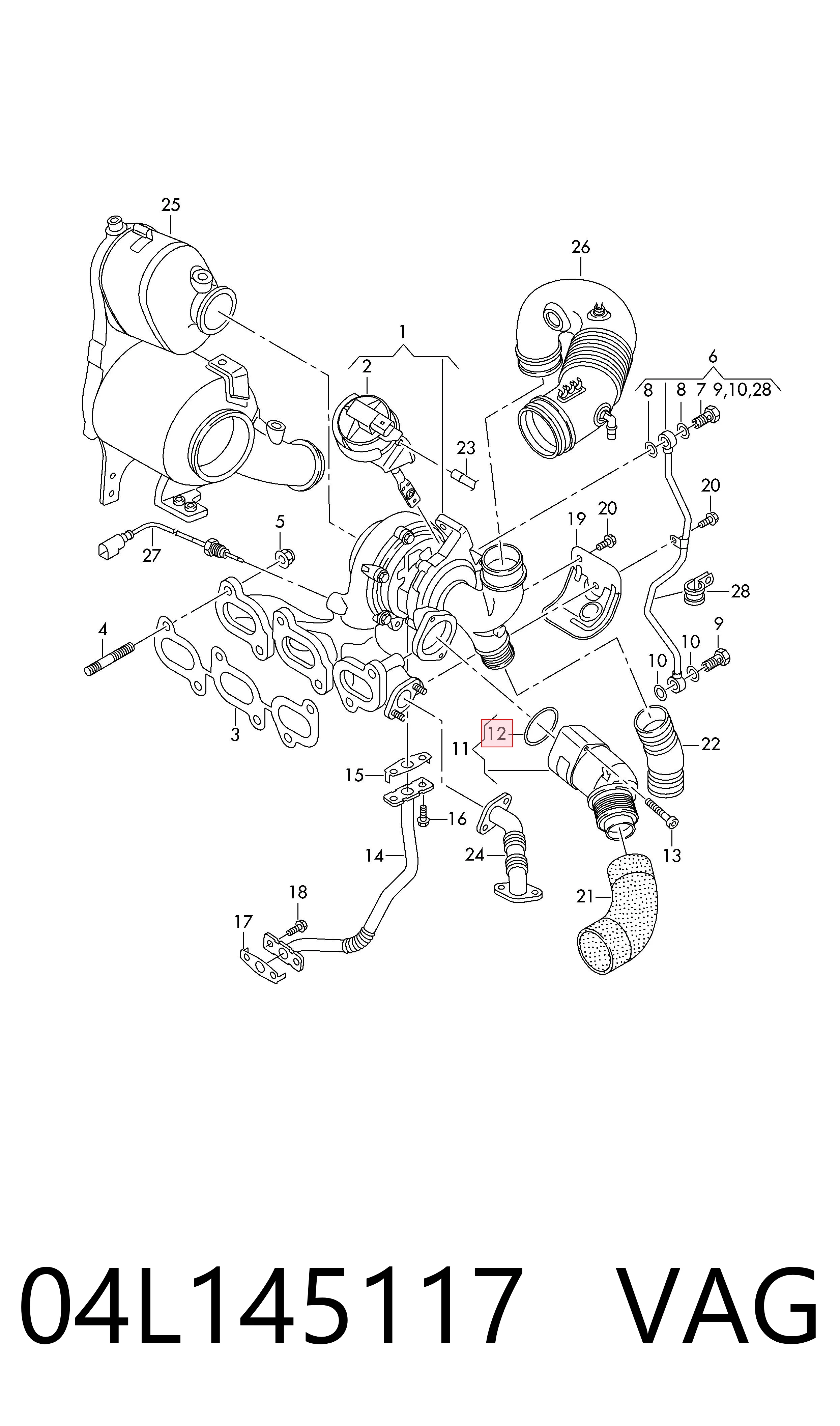 04L145117 VAG Junta tórica del tubo del intercooler