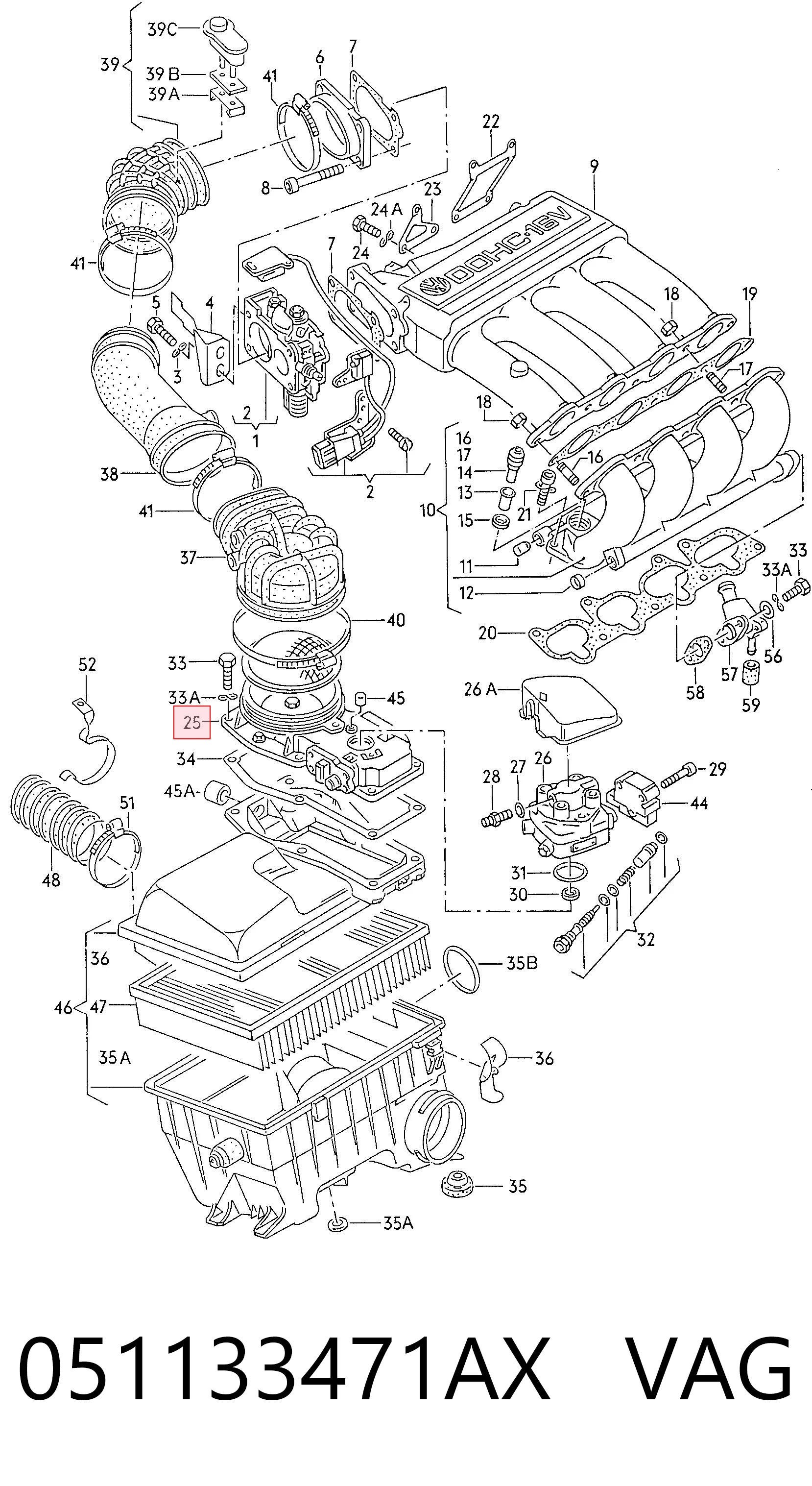 Sensor de flujo de masa de aire 051133471AX VAG