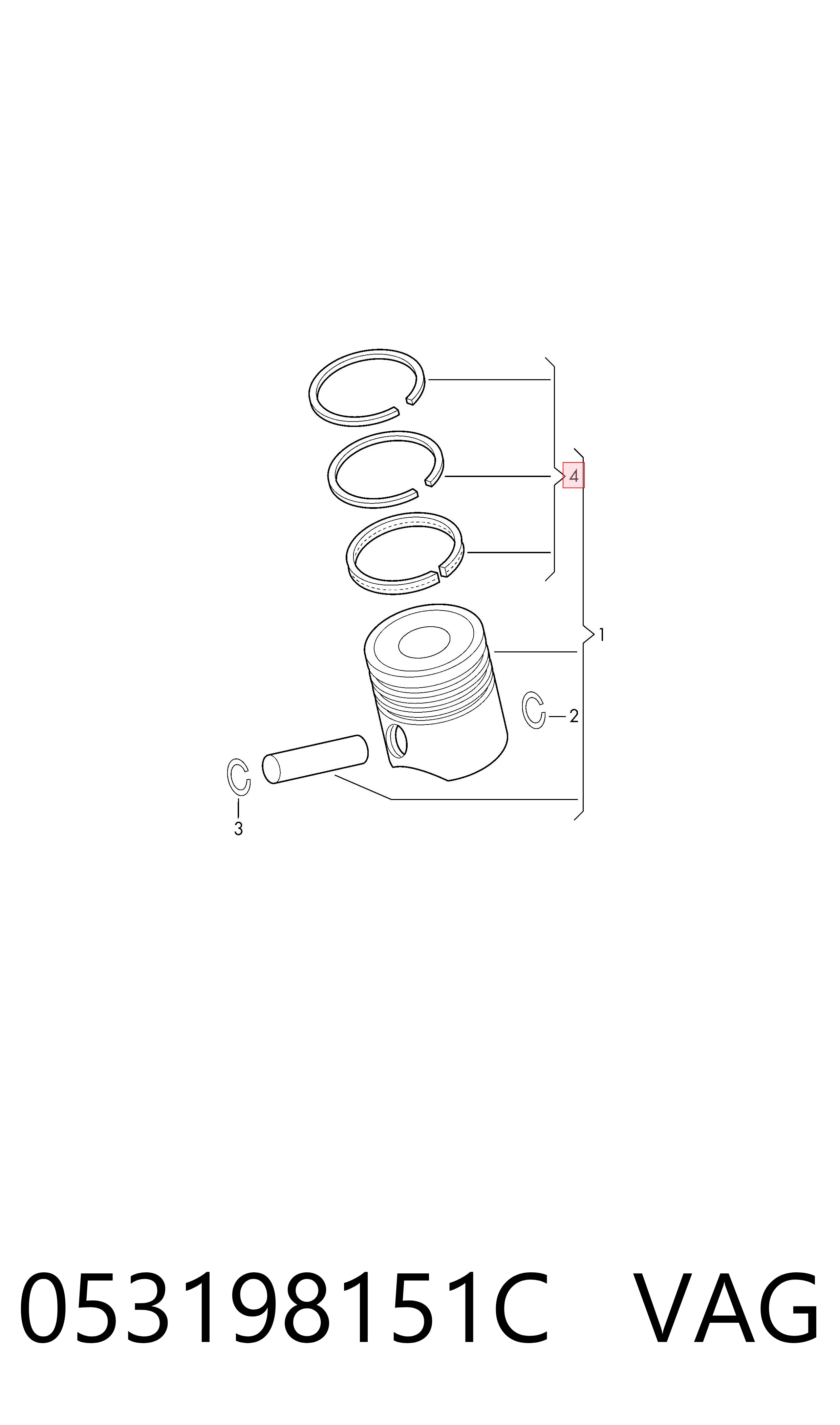 Aros de pistón para 1 cilindro, STD 053198151C VAG