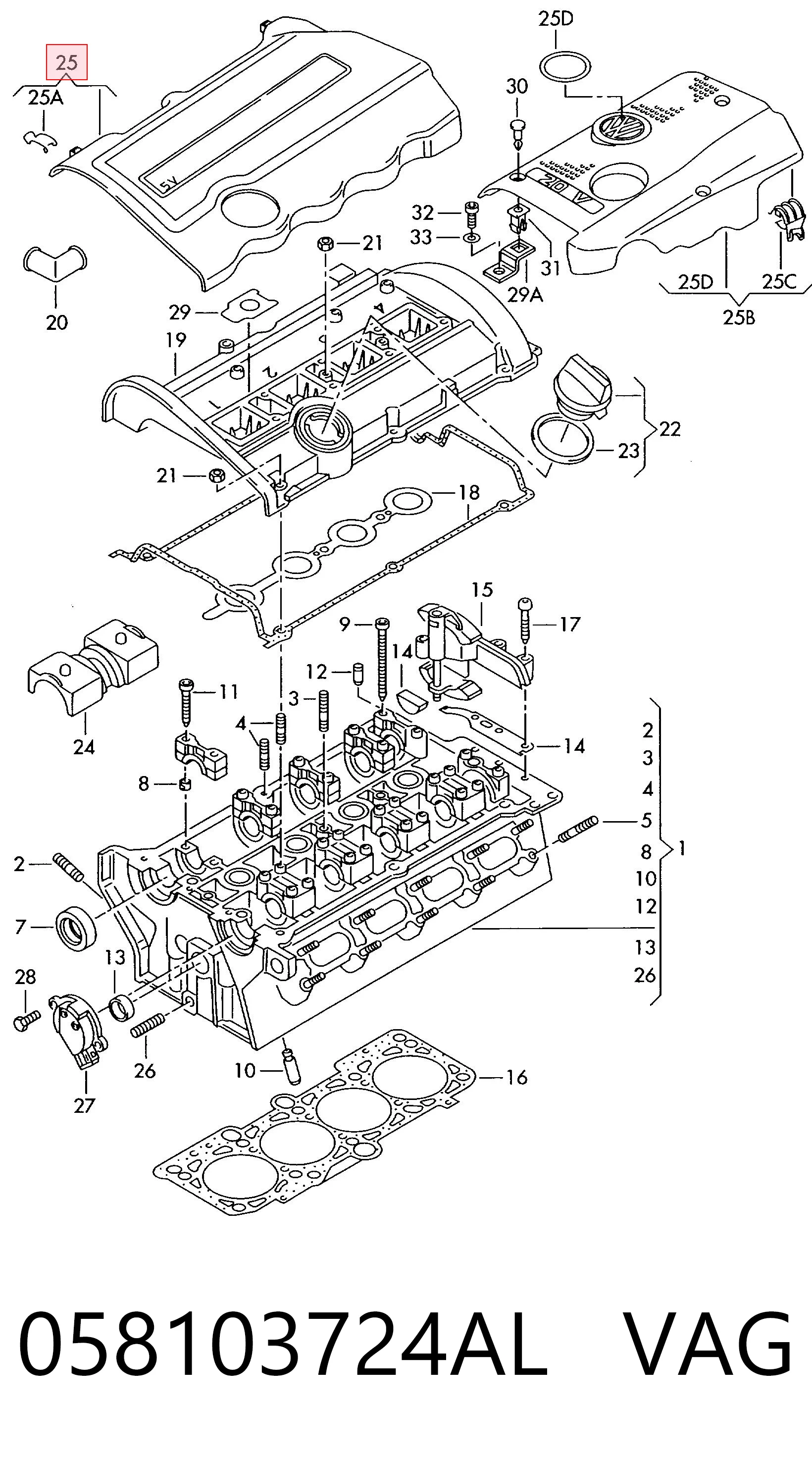058103724AL VAG Tapa del motor decorativa