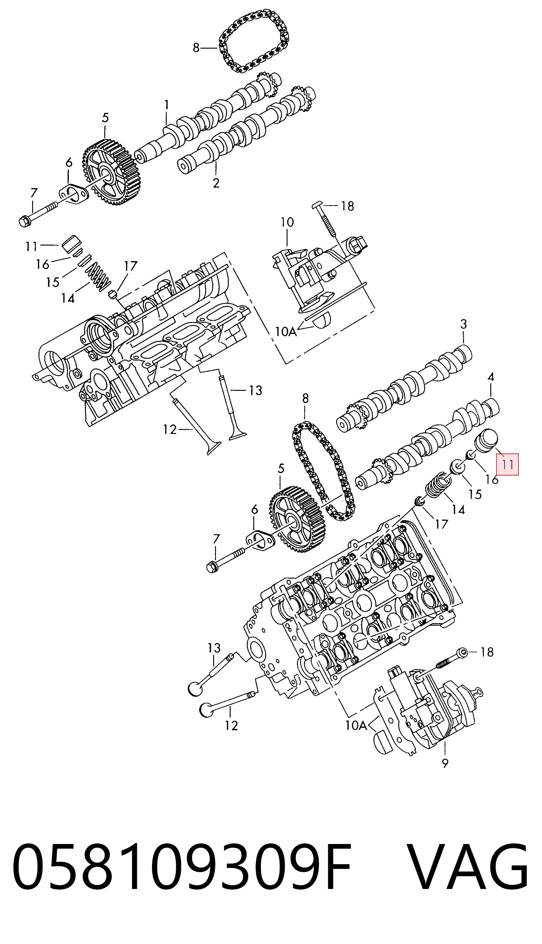 058109309F VAG Taqués de motor