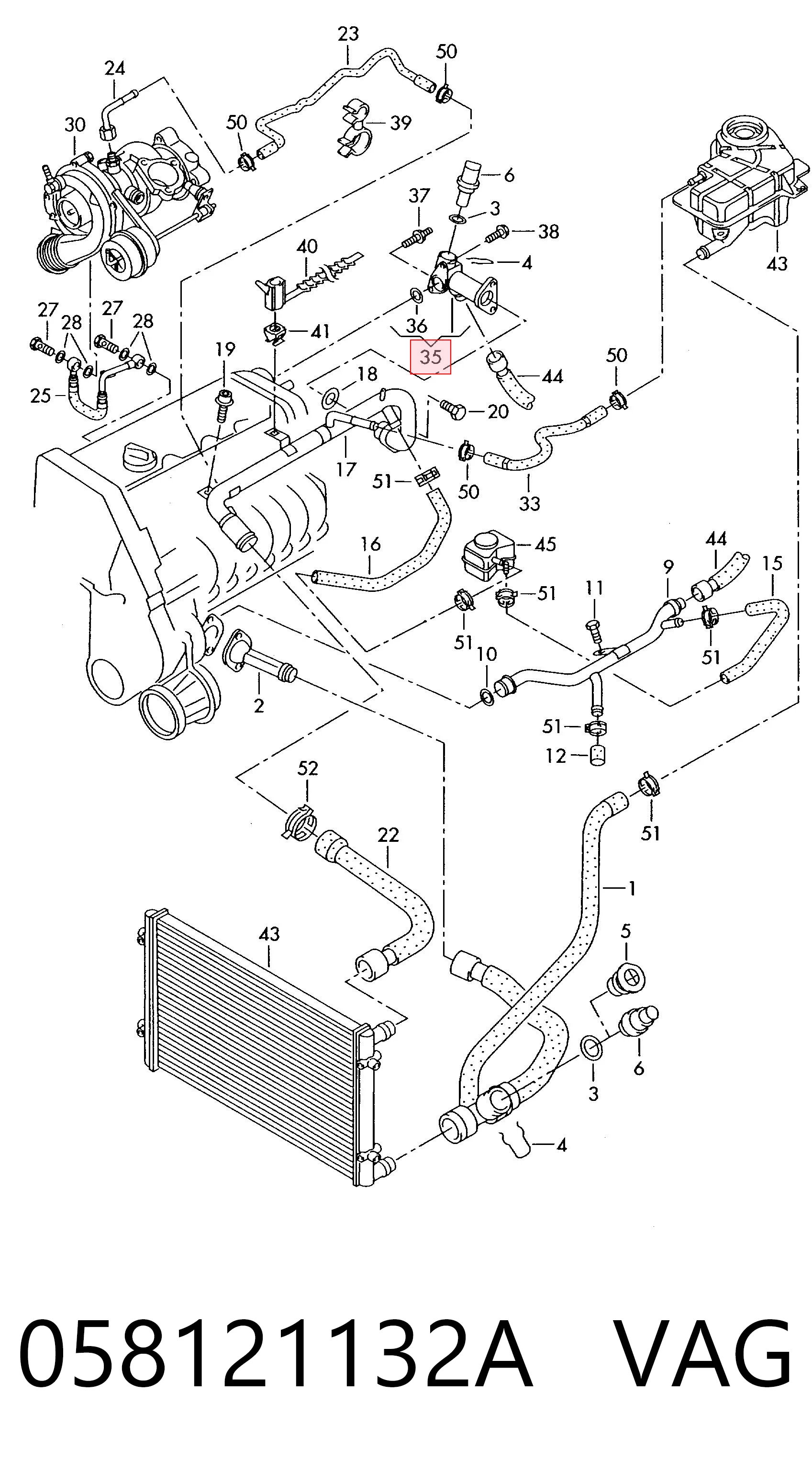 Brida del sistema de refrigeración (triple unión) 058121132A VAG