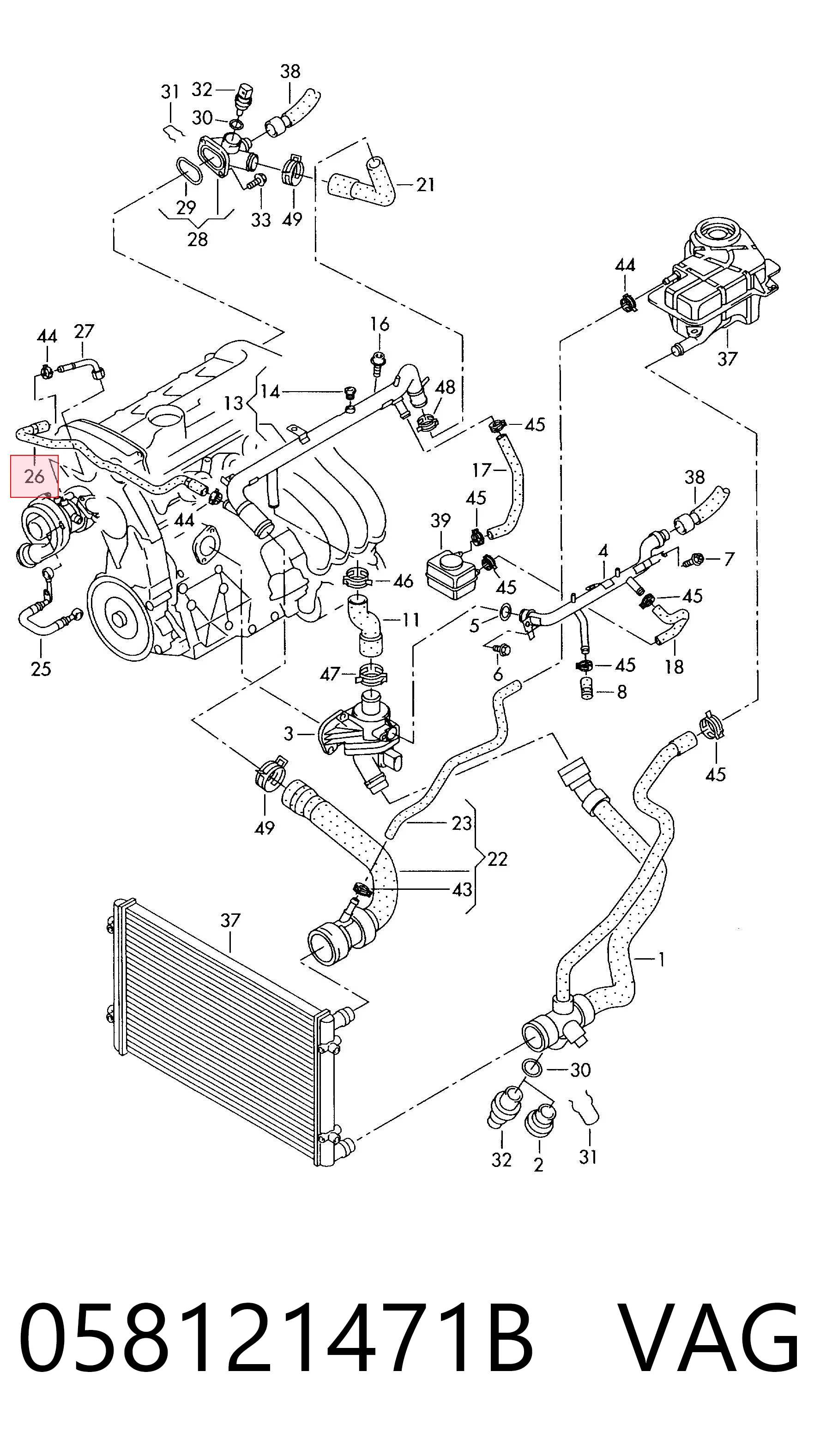 058121471B VAG Manguera de retorno de refrigerante del turbocompresor