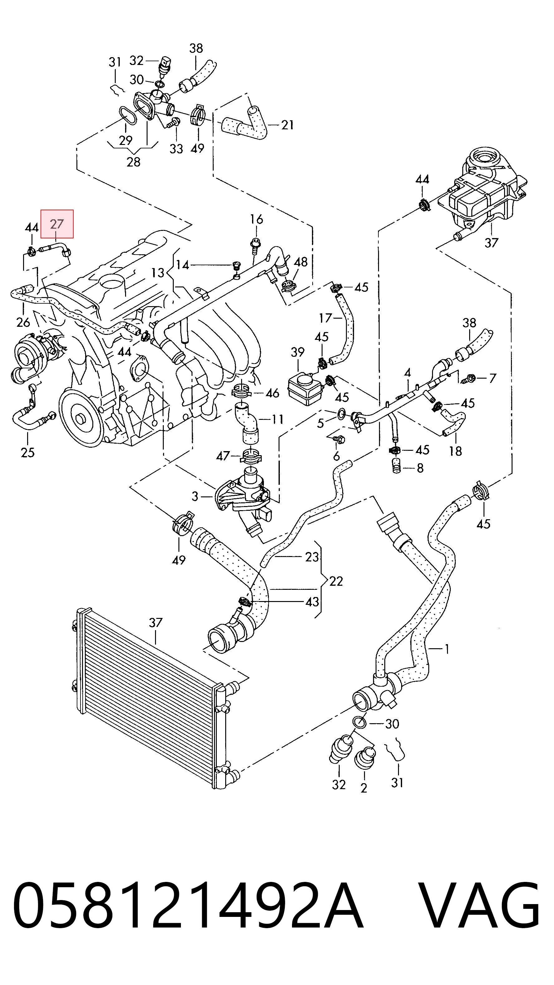 058121492A VAG Manguera de retorno de refrigerante del turbocompresor