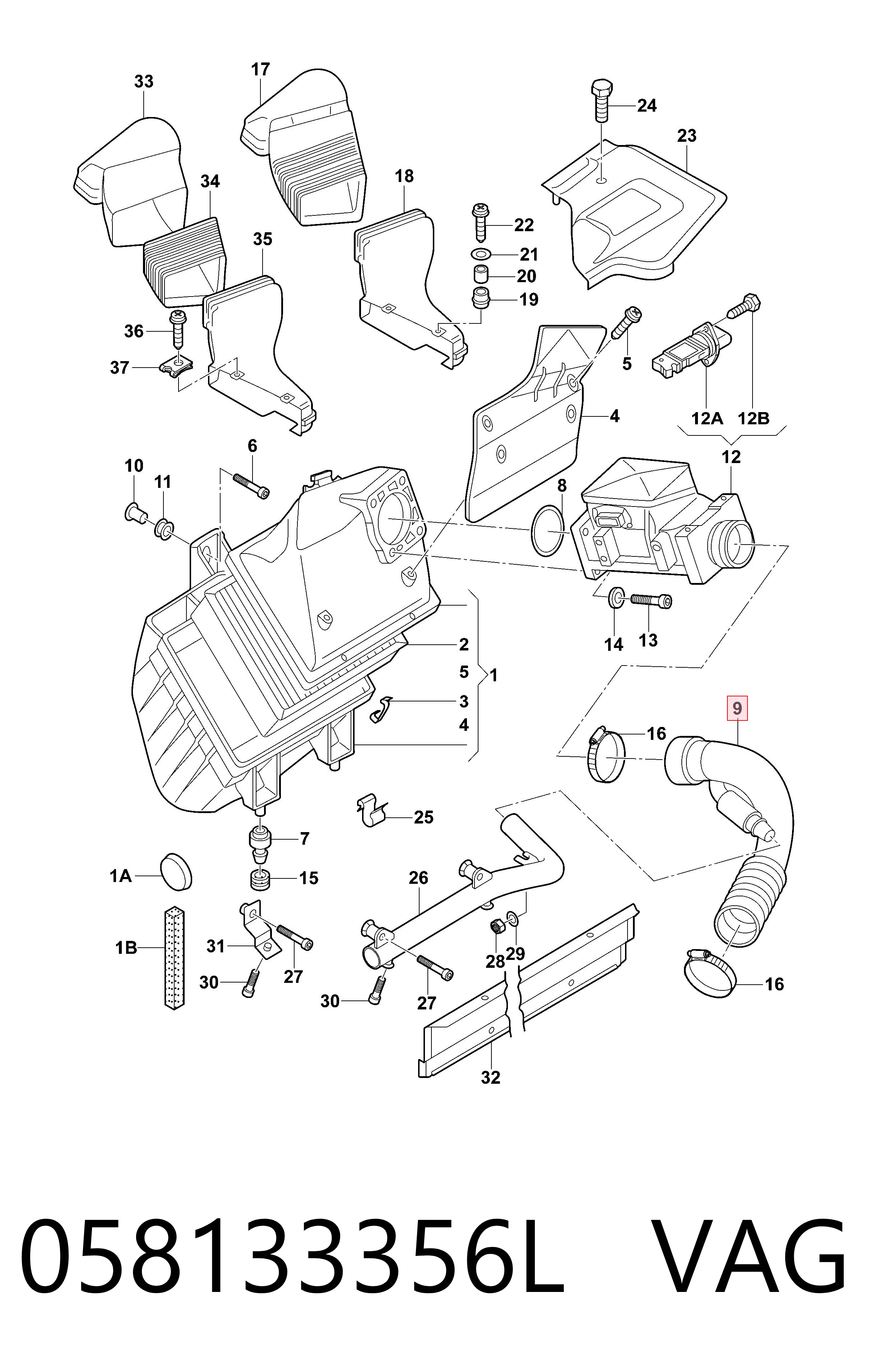 058133356L VAG Manguito de aire del medidor de masa de aire