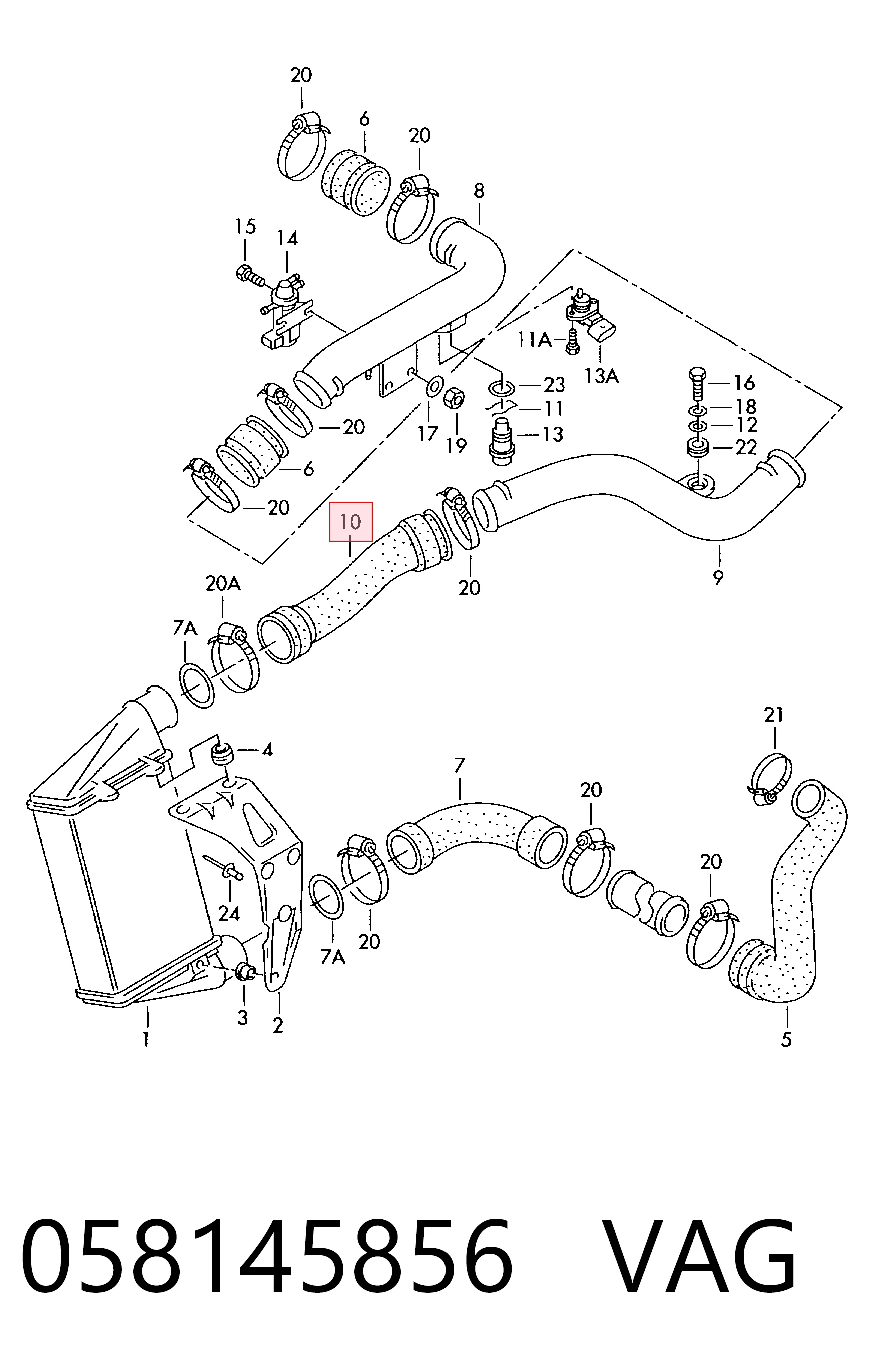 Manguera del intercooler 058145856 VAG