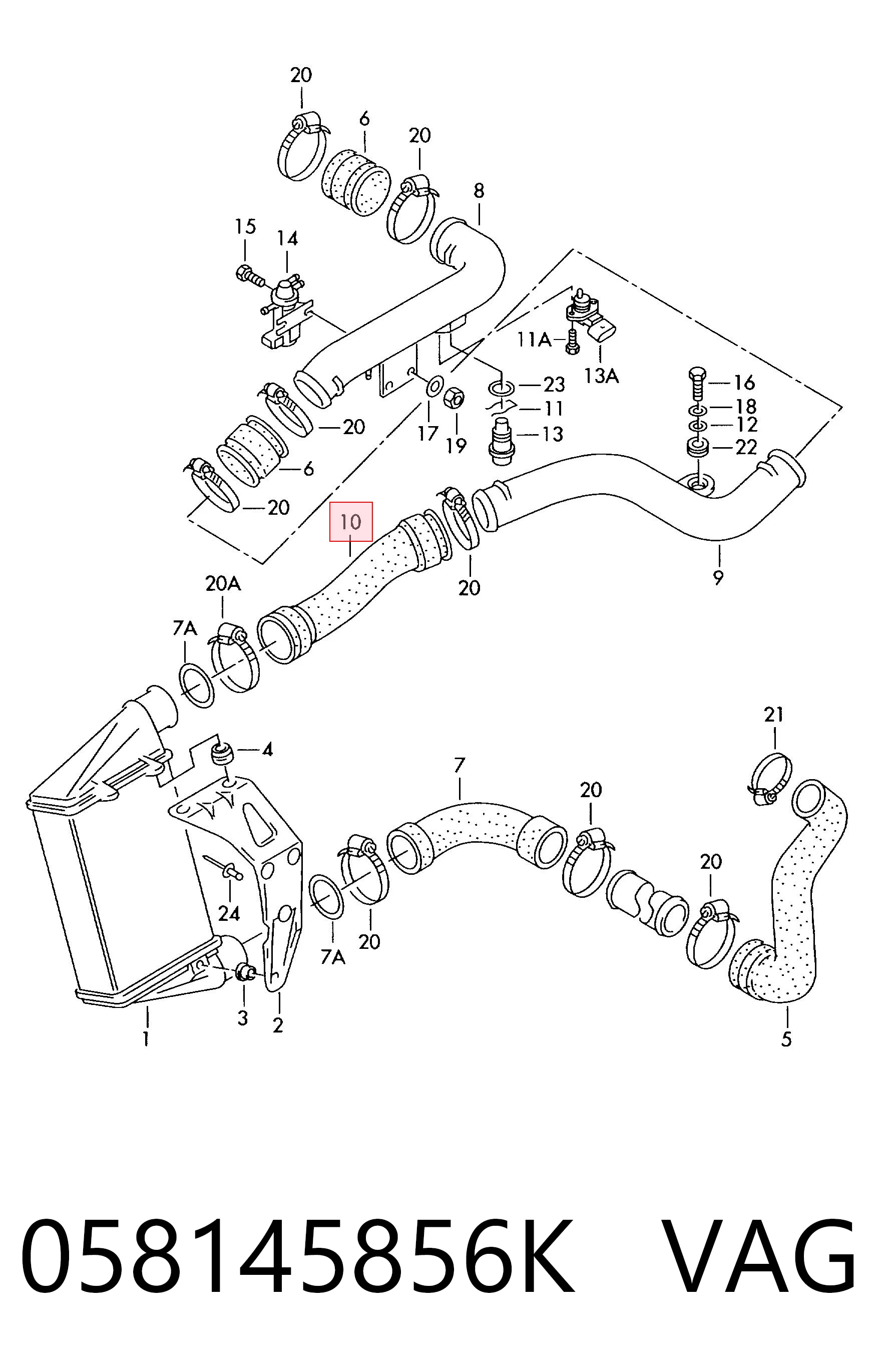 058145856K VAG Manguera del intercooler