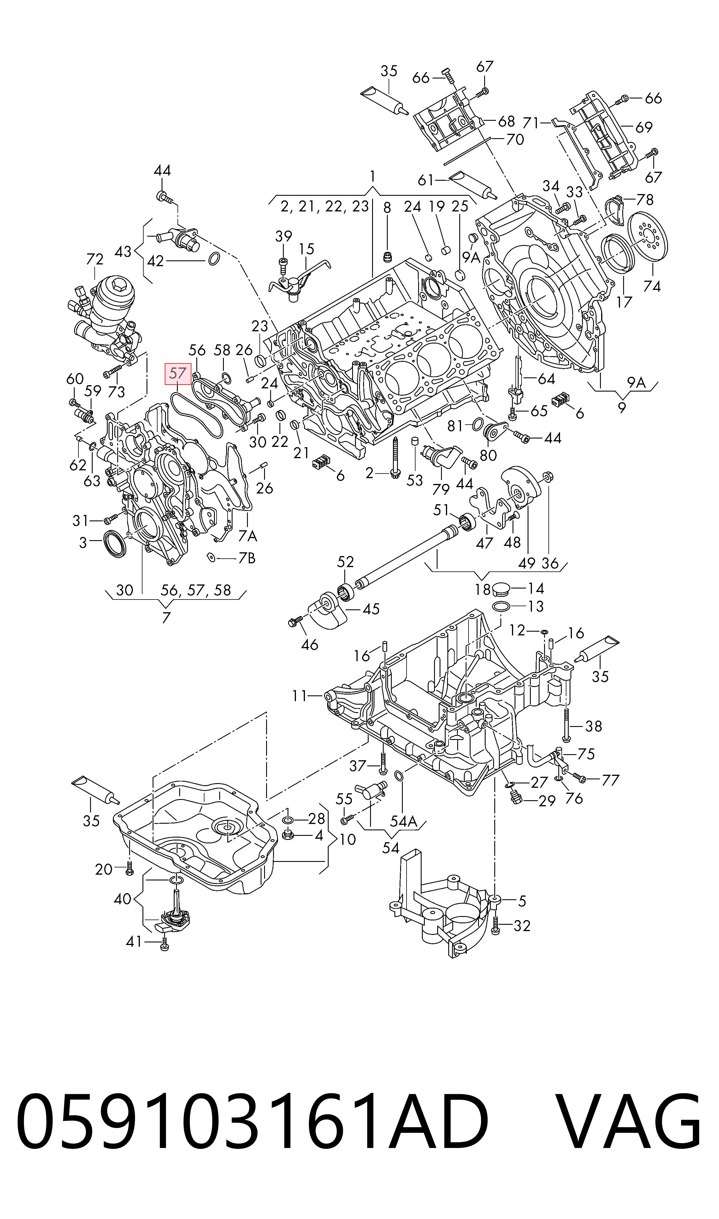 059103161AD VAG Junta superior de la tapa frontal del motor
