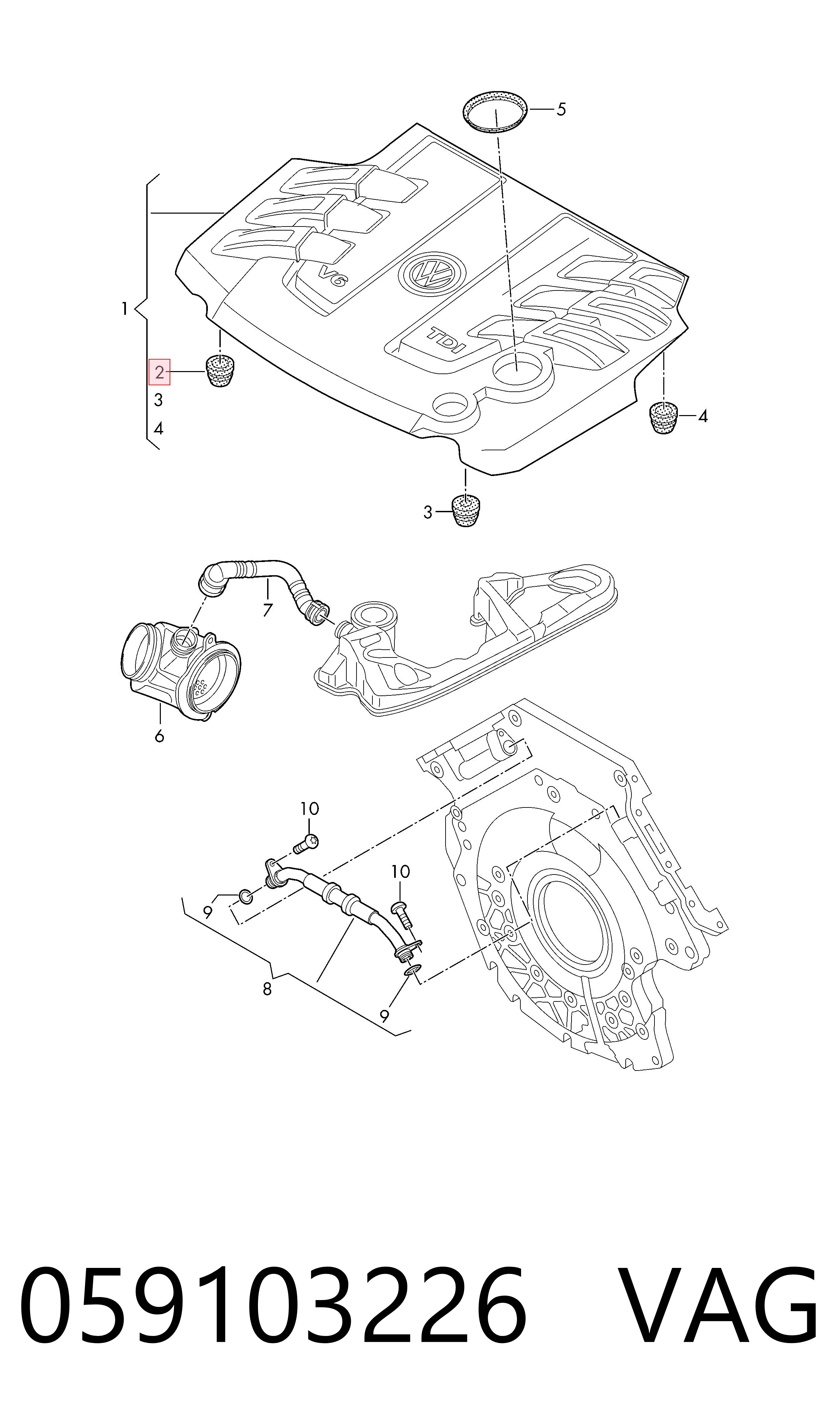 Comprar 059103226 VAG Cojín de la tapa decorativa del motor