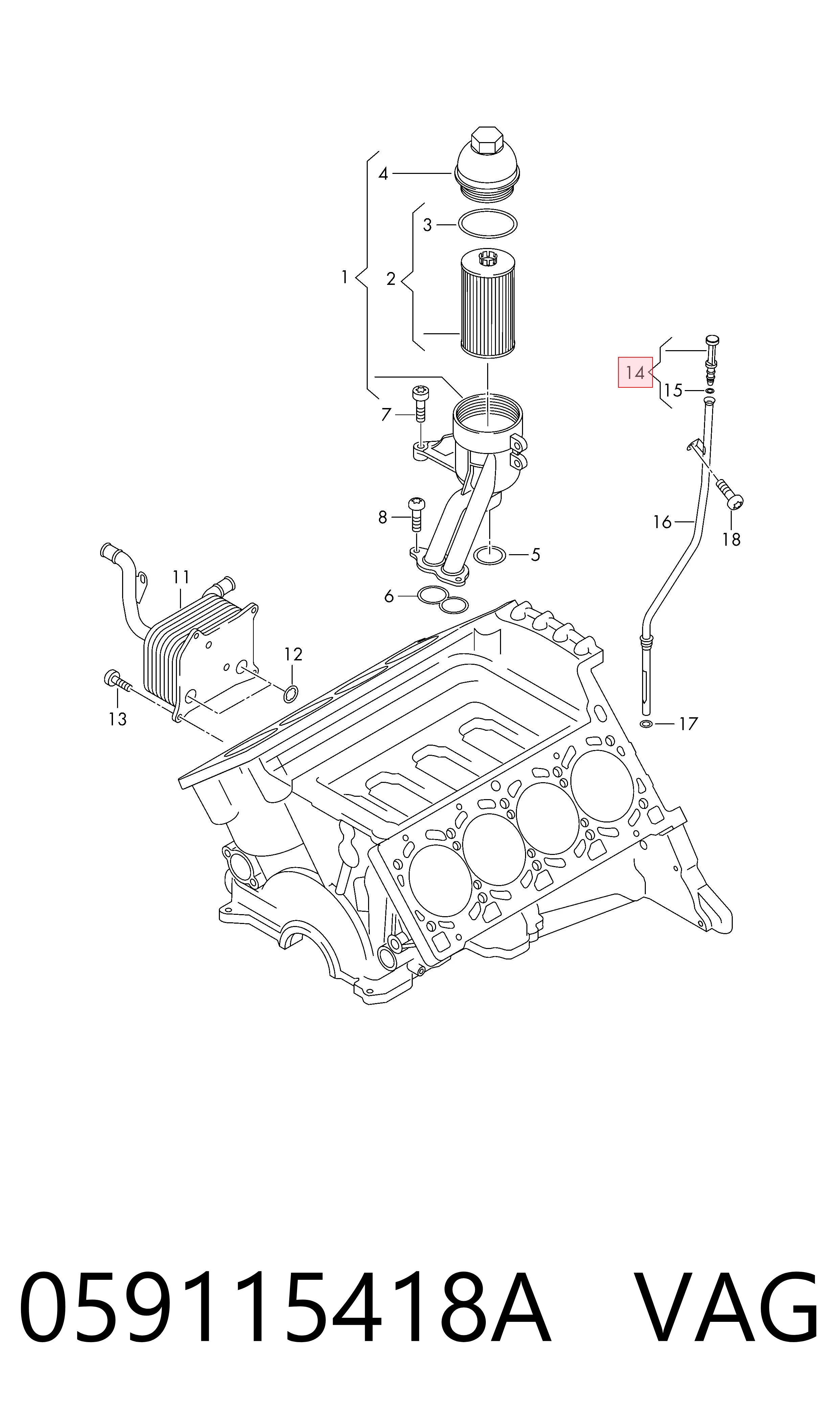 059115418A VAG Tapón de la guía de la varilla medidora de aceite del motor