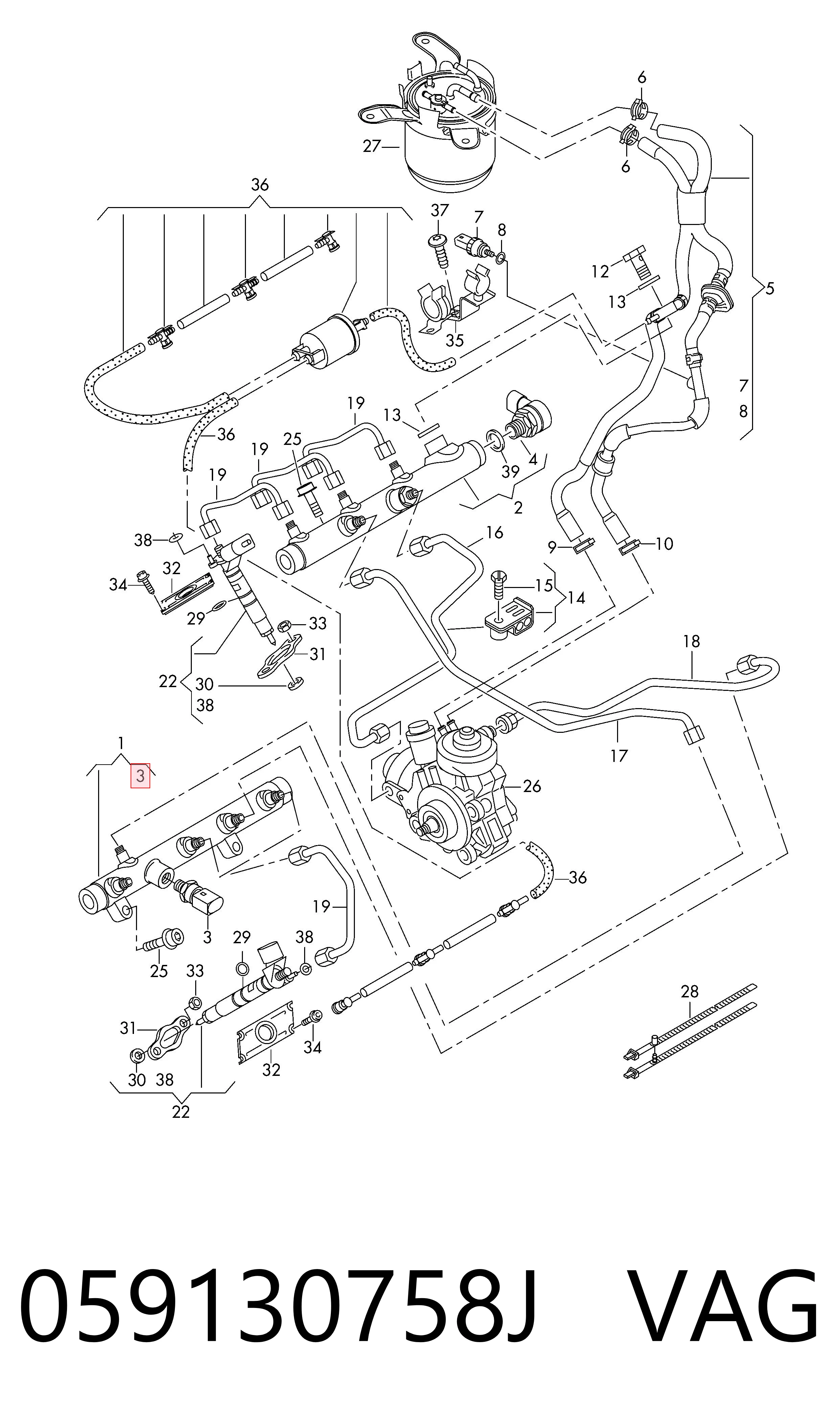 059130758J VAG Sensor de presión de combustible