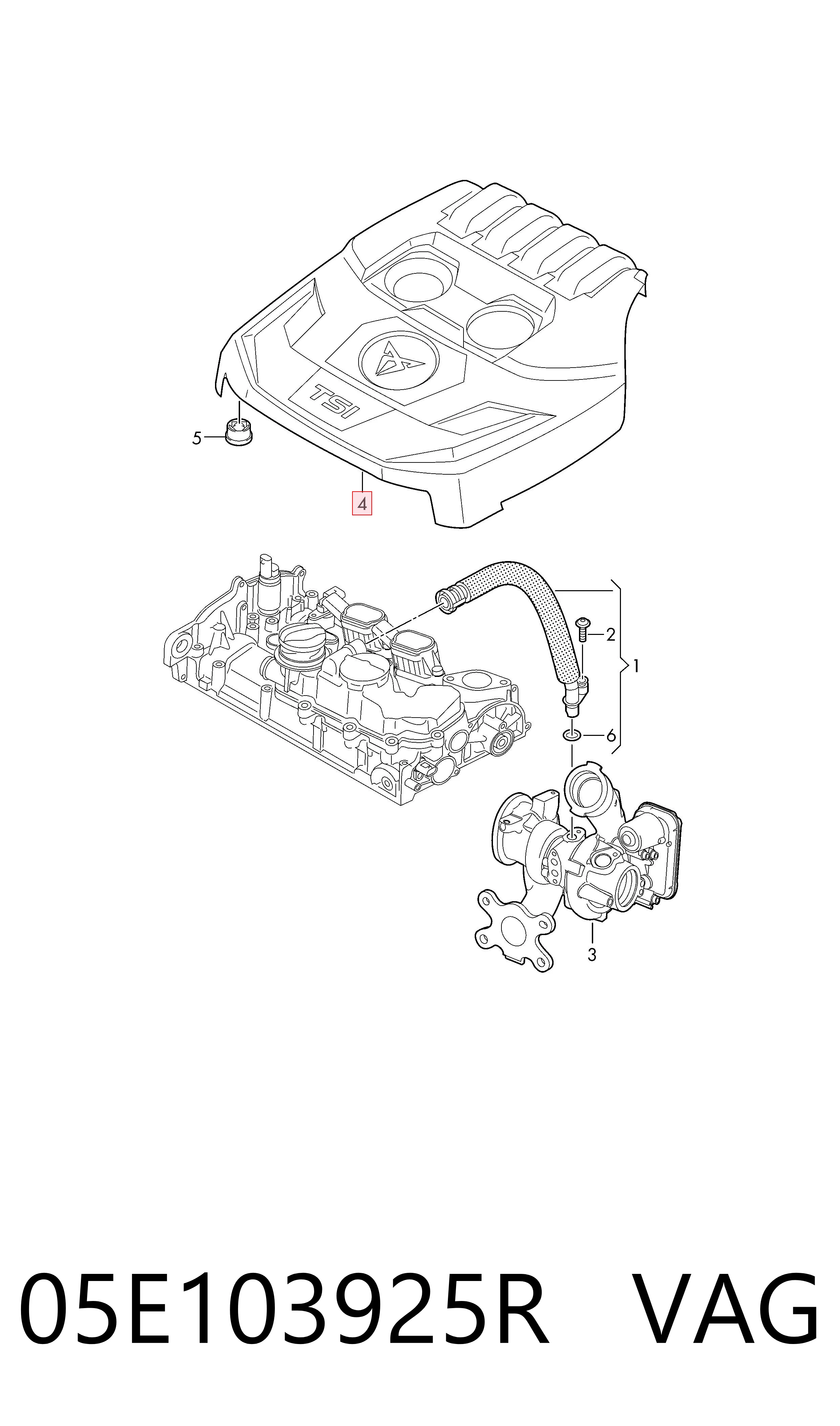 05E103925R VAG Tapa del motor decorativa