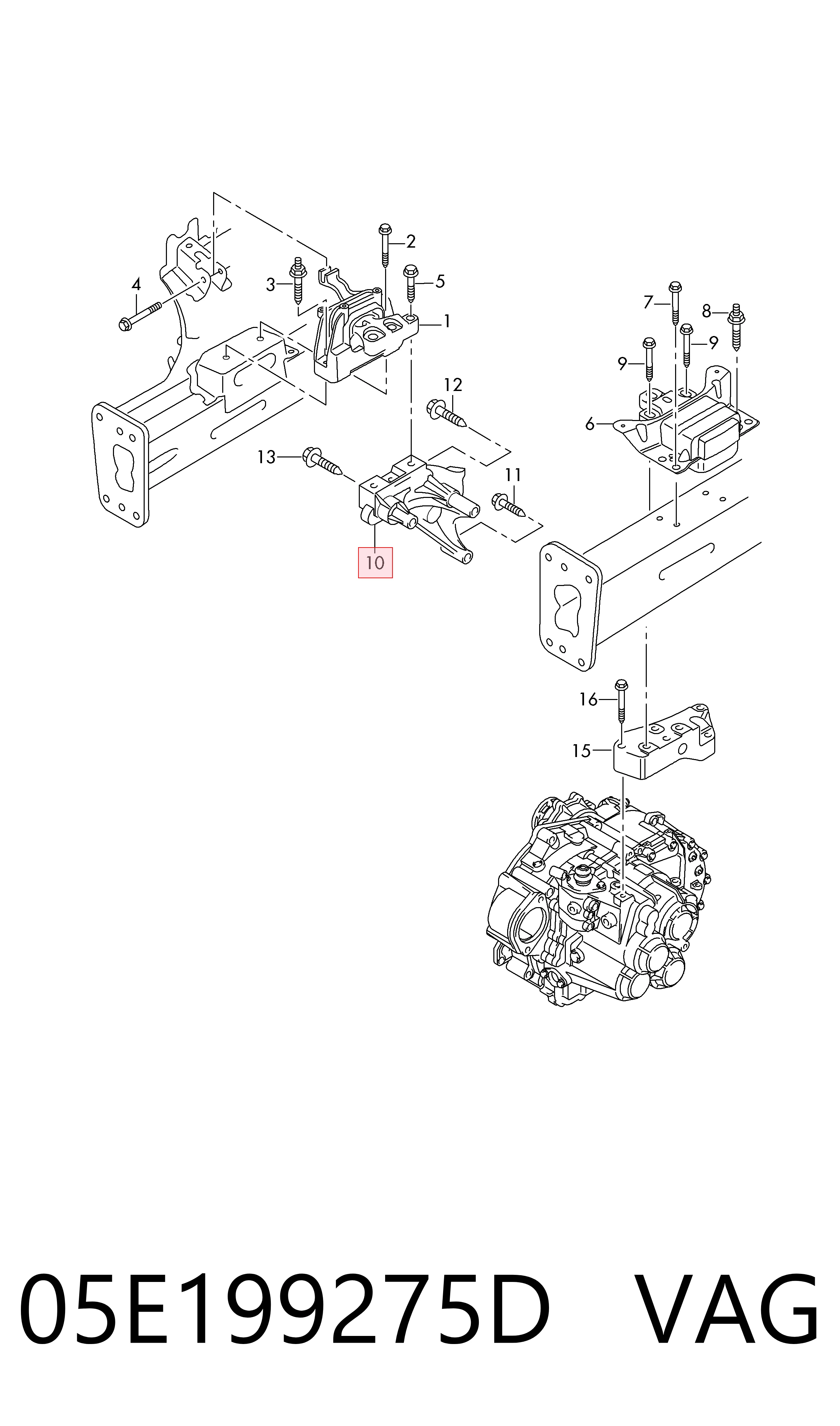05E199275D VAG Soporte derecho del motor