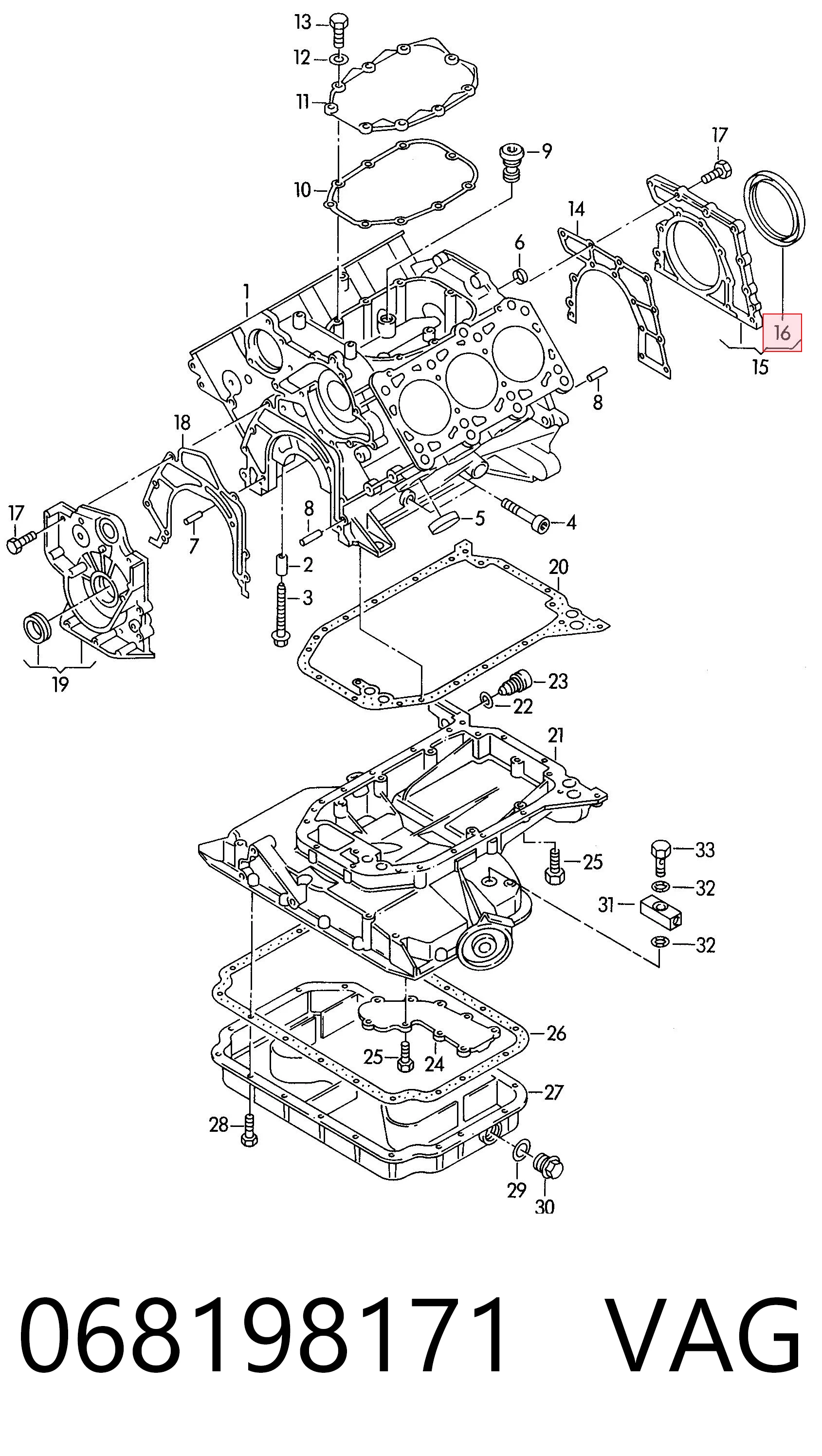 Retén de cigüeñal para Audi 80 89, 89Q, 8A