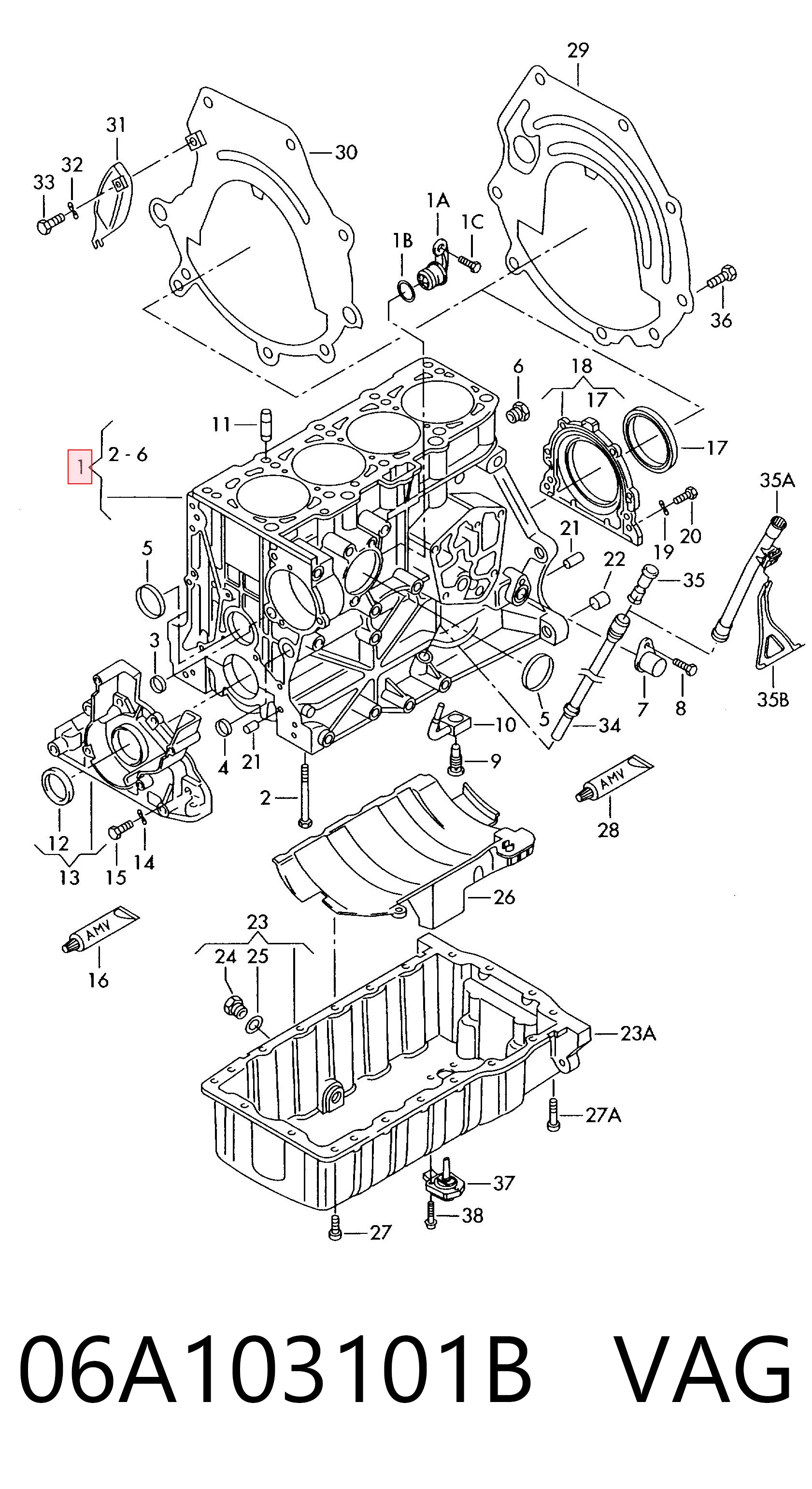 Bloque de cilindros del motor 06A103101B VAG