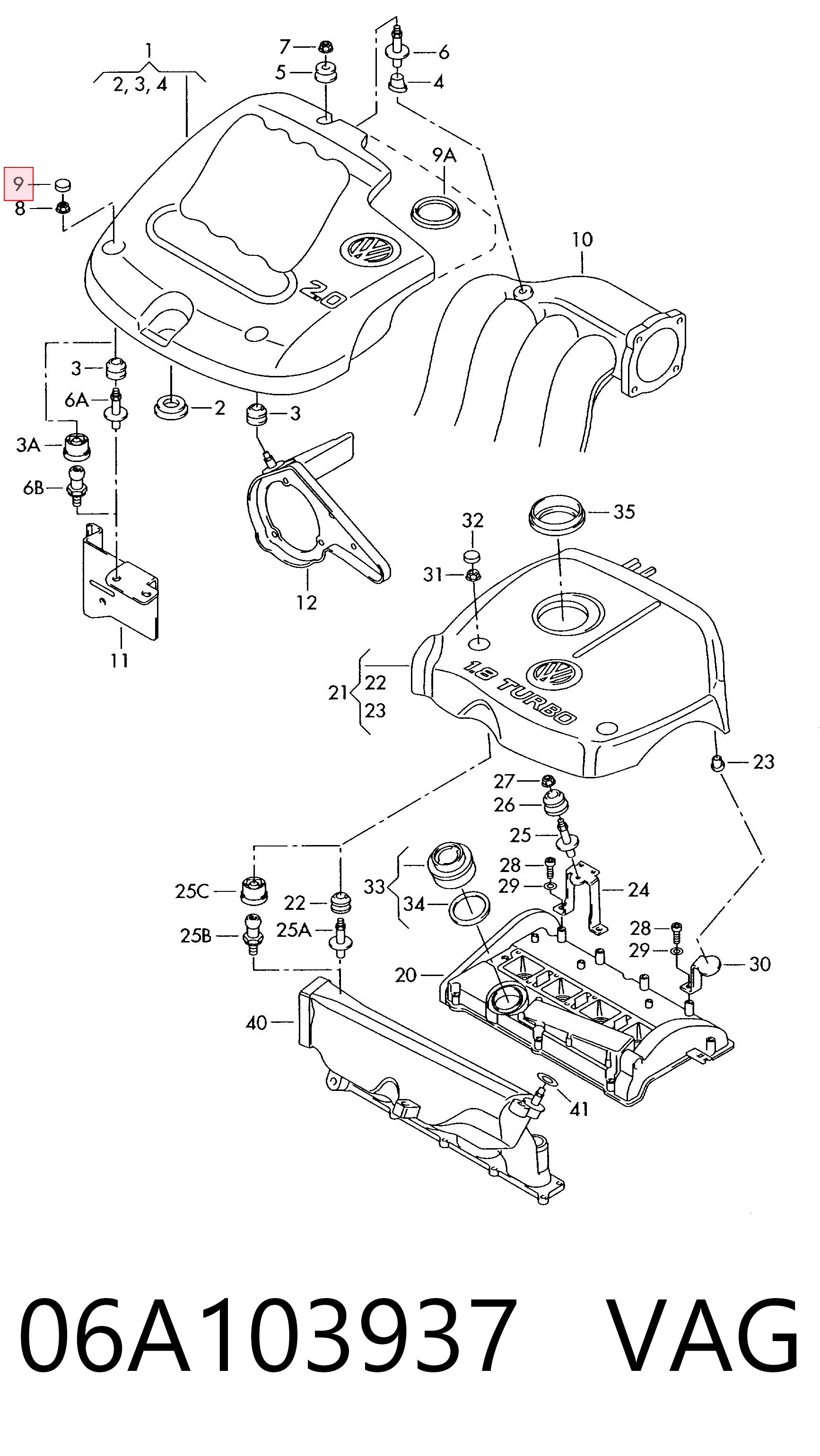 06A103937 VAG Clip de la tapa decorativa del motor