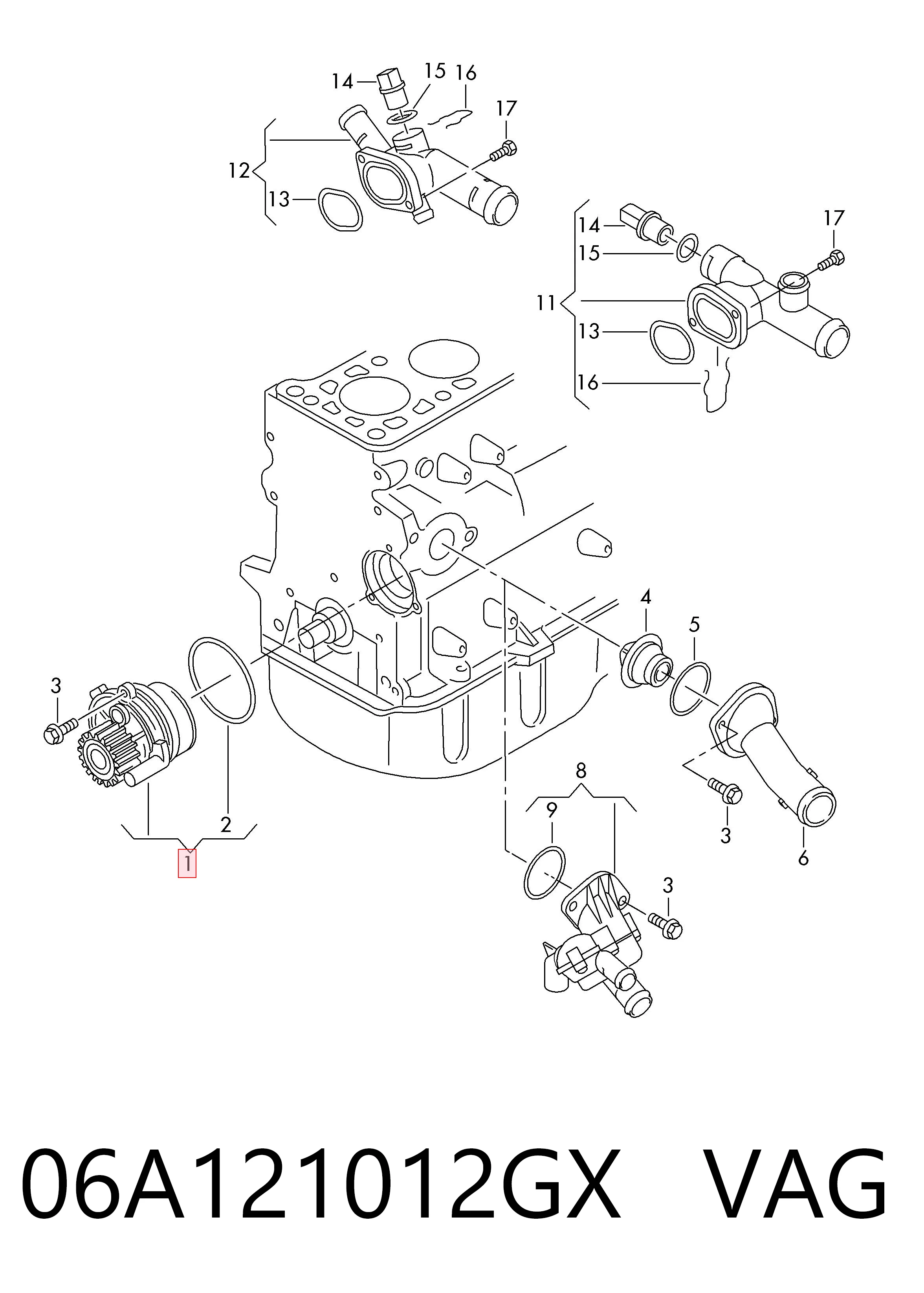 06A121012GX VAG Bomba refrigerante coche
