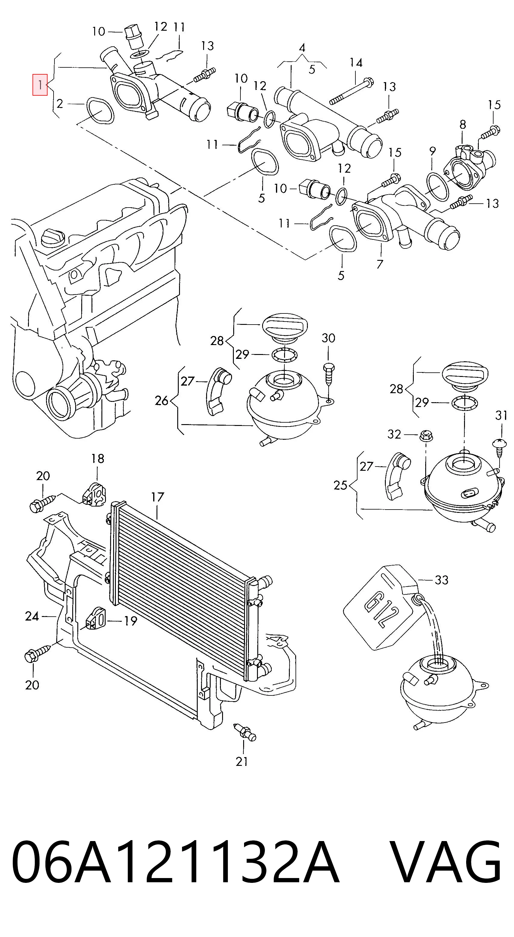 06A121132A VAG Brida del sistema de refrigeración (triple unión)