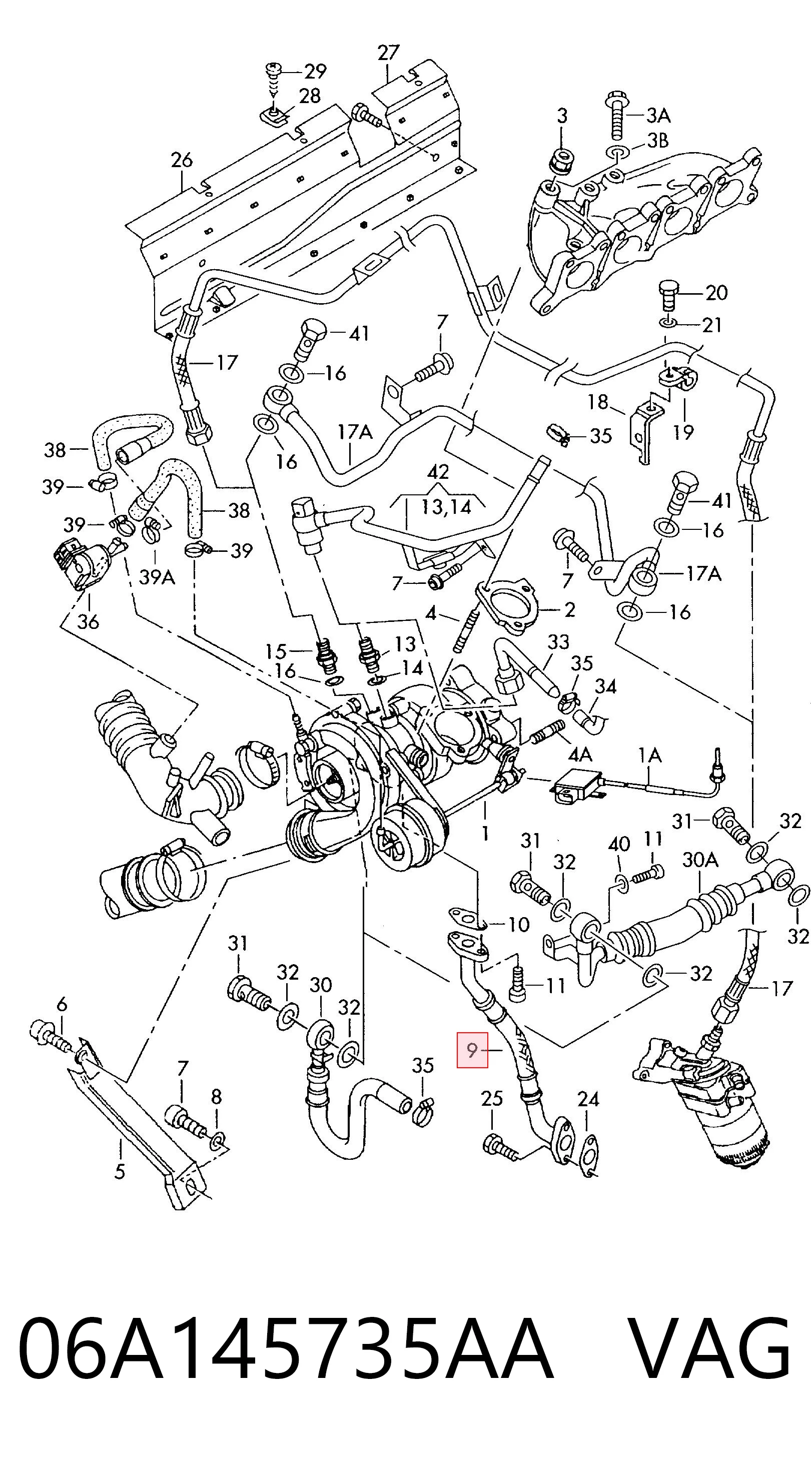 06A145735AA VAG Tubo de drenaje de aceite de turbocompresor