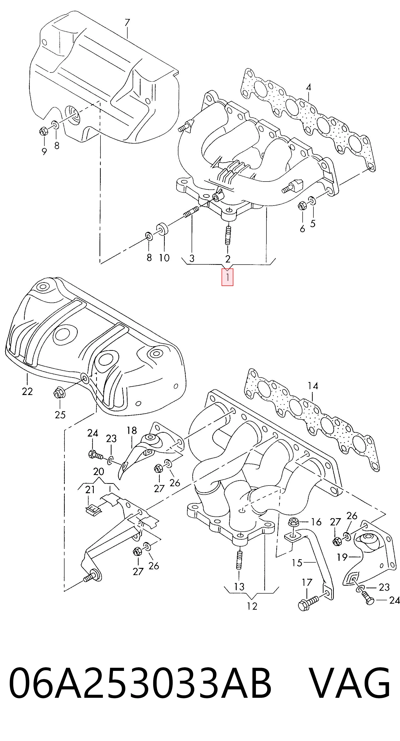 Colector de escape 06A253033AB VAG