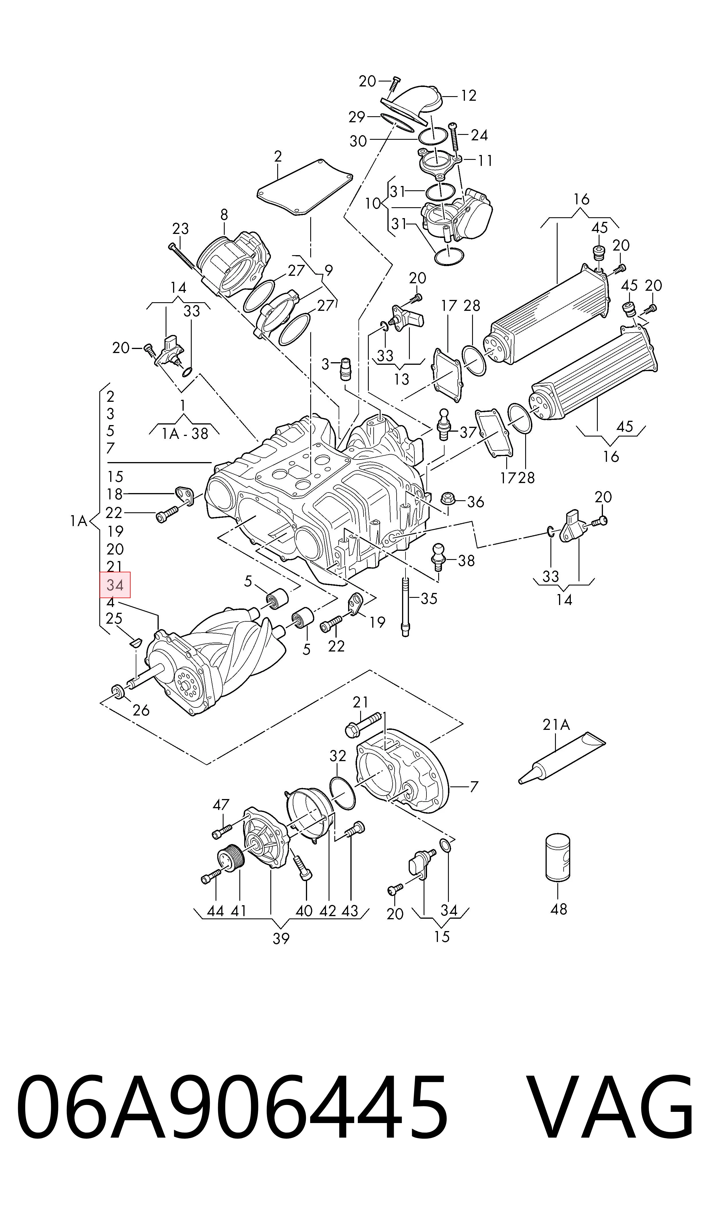 06A906445 VAG Junta del sensor de posición del árbol de levas