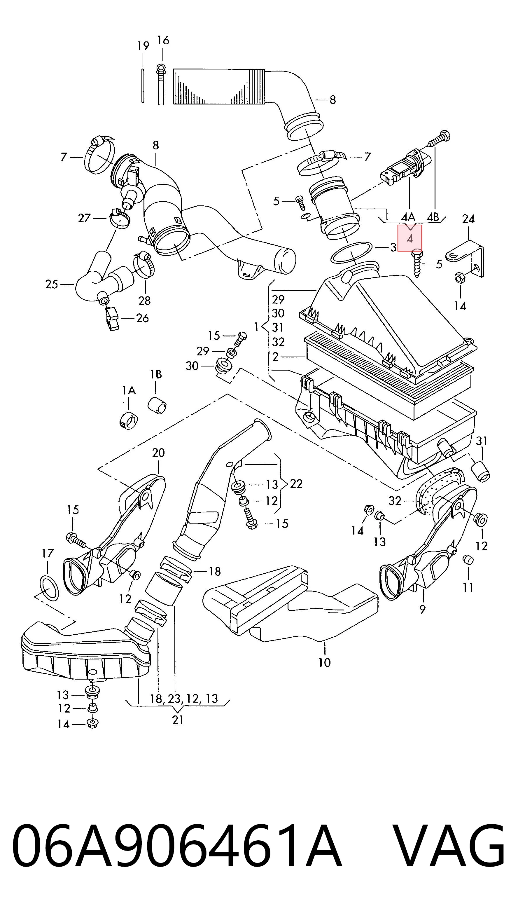 06A906461A VAG Sensor de flujo de aire