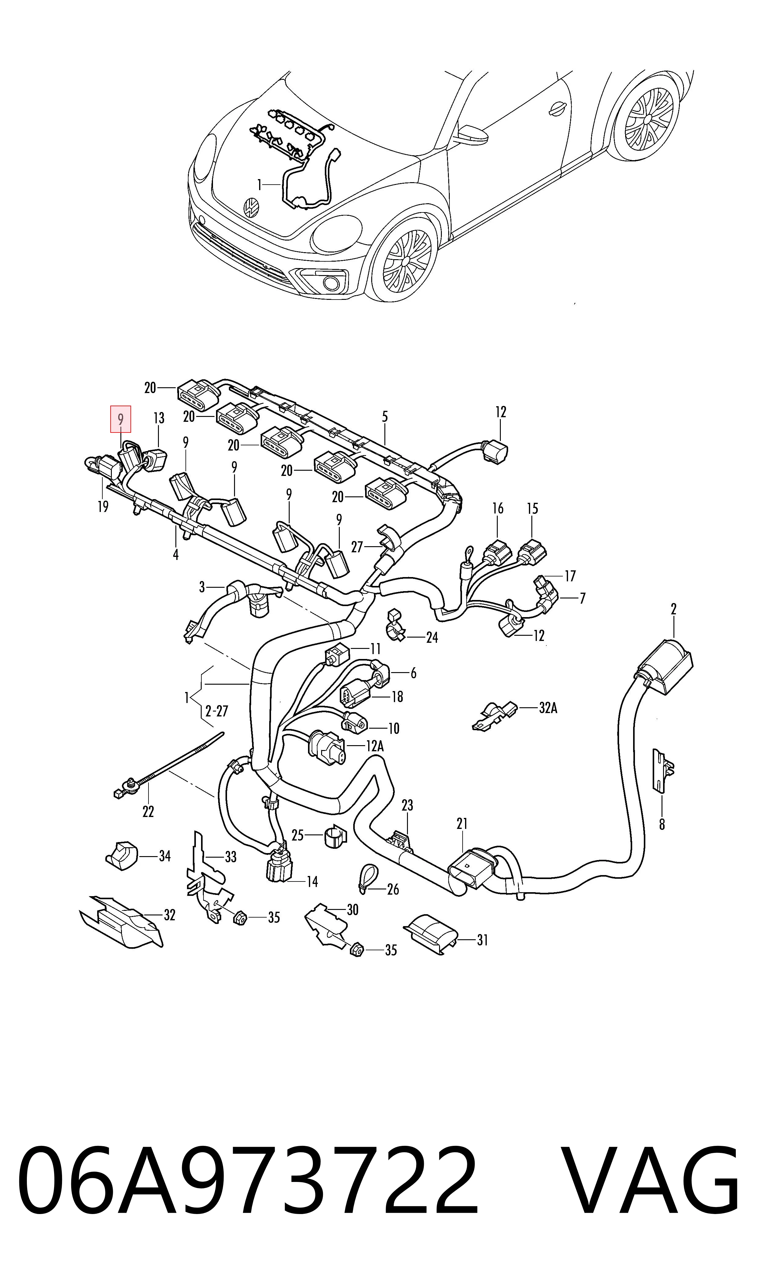 06A973722 VAG Conector de inyector de combustible