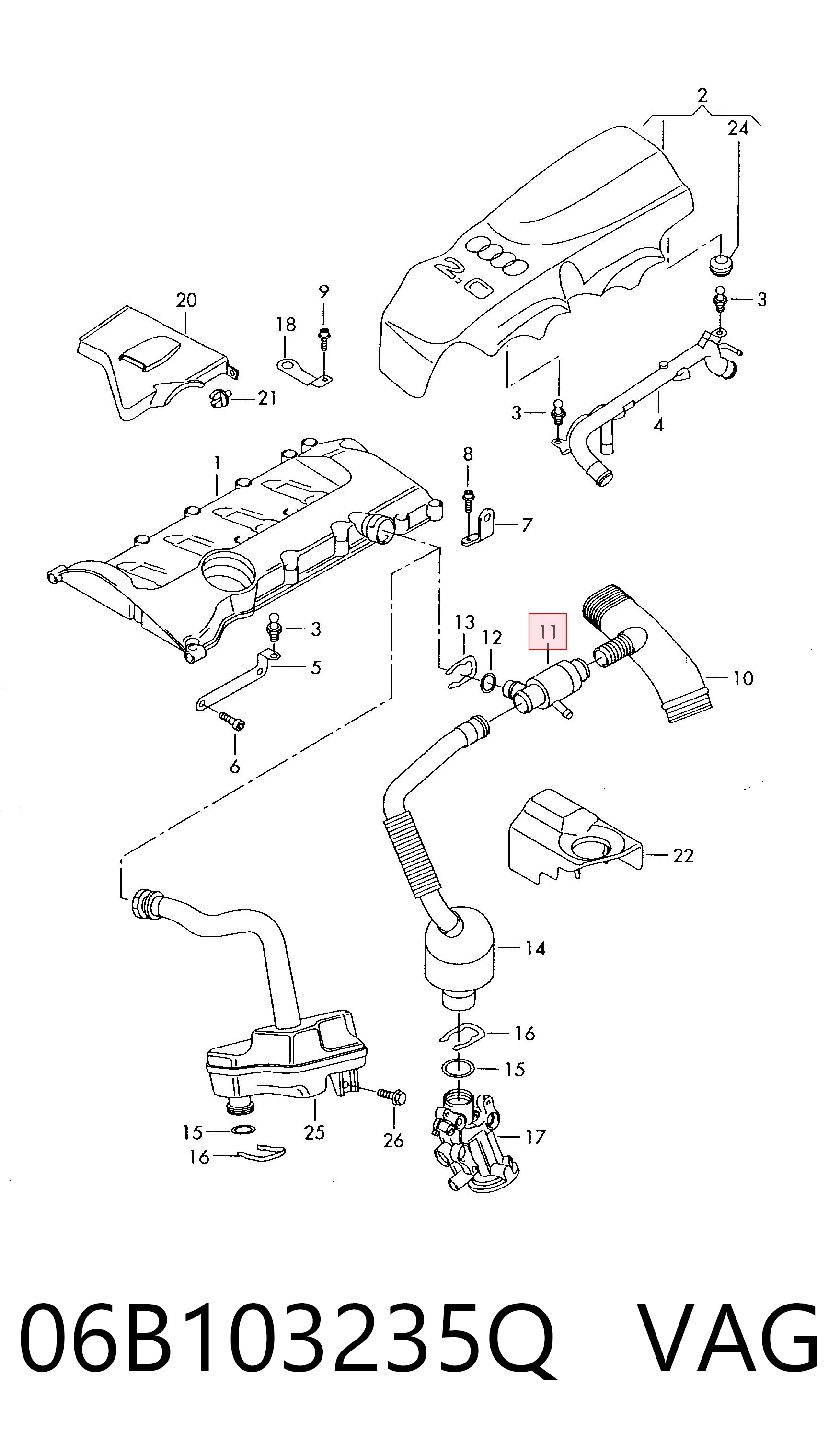 Tubo de ventilación del cárter 06B103235Q VAG